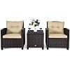 Costway 3PCS Patio Rattan Furniture Set Cushioned Conversation Set Sofa Coffee Table Red - Image 2