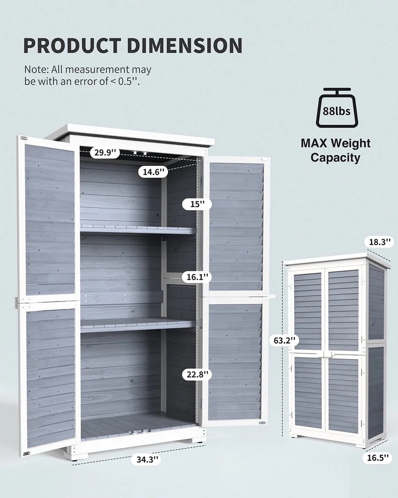Aiho 63.2" Outdoor Storage Cabinet with Double Lockable Doors and 3 Removable Shelves - Gray - Image 11