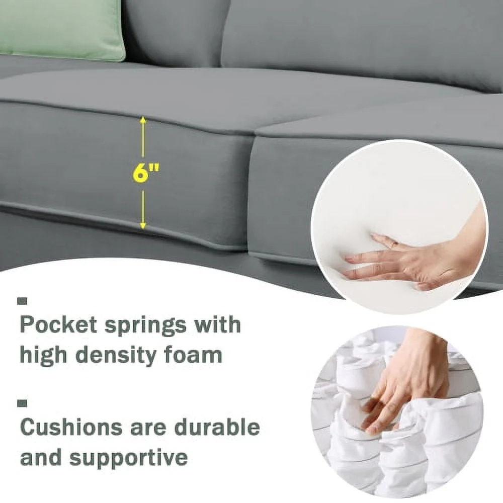THINK 30,Convertible Sectional Sofa with Storage Ottoman, Modern Modular Sofa Sets L Shape Couches with 3 Pillows, for Living Room Furniture, Grey - Image 11