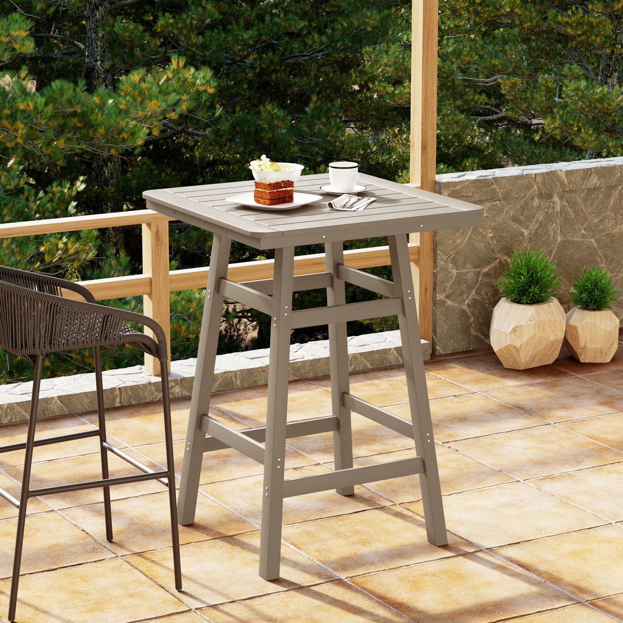 WestinTrends Outdoor 37" Counter Height HDPE Patio Square Bar Table, Dark Brown - Image 32