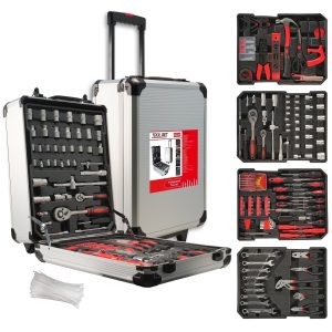 515-Piece Tool Set with Rolling Toolbox, Aluminum Trolley Case for Home, DIY Projects, Garden & General Maintenance