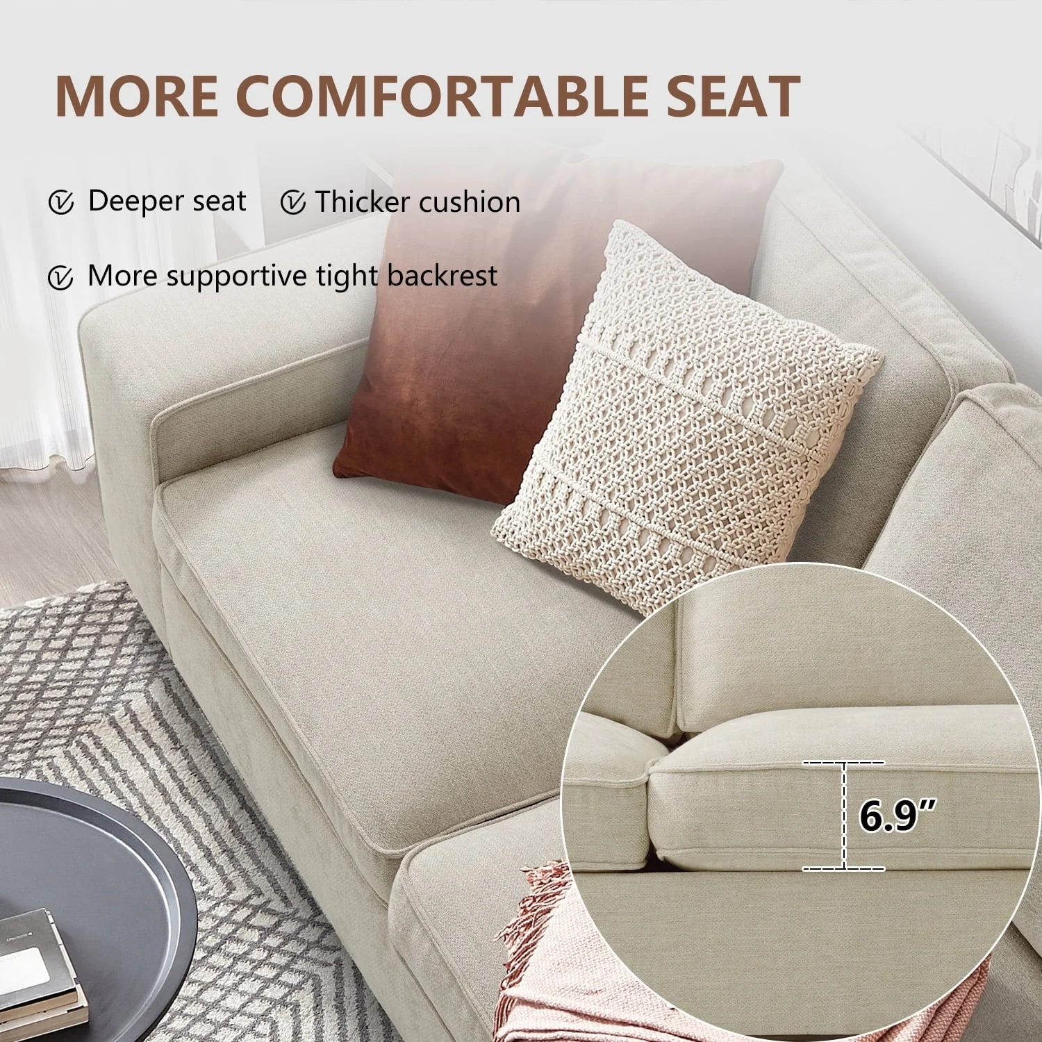 ASHOMELI 98.45'' Convertible Sectional Sofa,L Shaped Couch,Multi-Functional Reversible Sofa with USB and Type-C Charging Ports, Storage Space, Breathable Fabric - Image 4