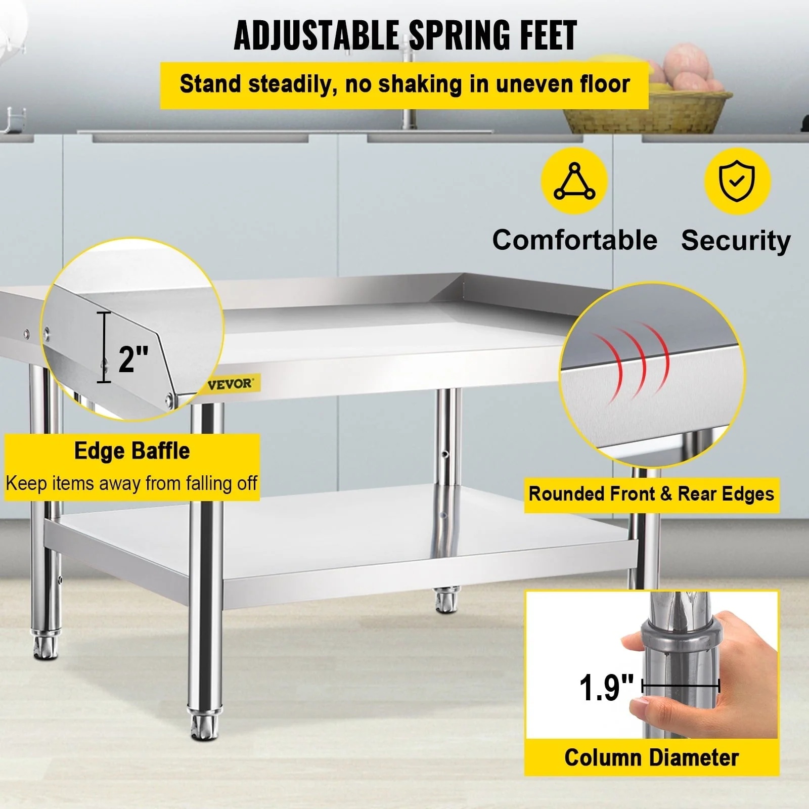 VEVOR Stainless Steel Equipment Grill Table Grill Stand Table with Adjustable Storage Undershelf 24*24*24 Inch - Image 4