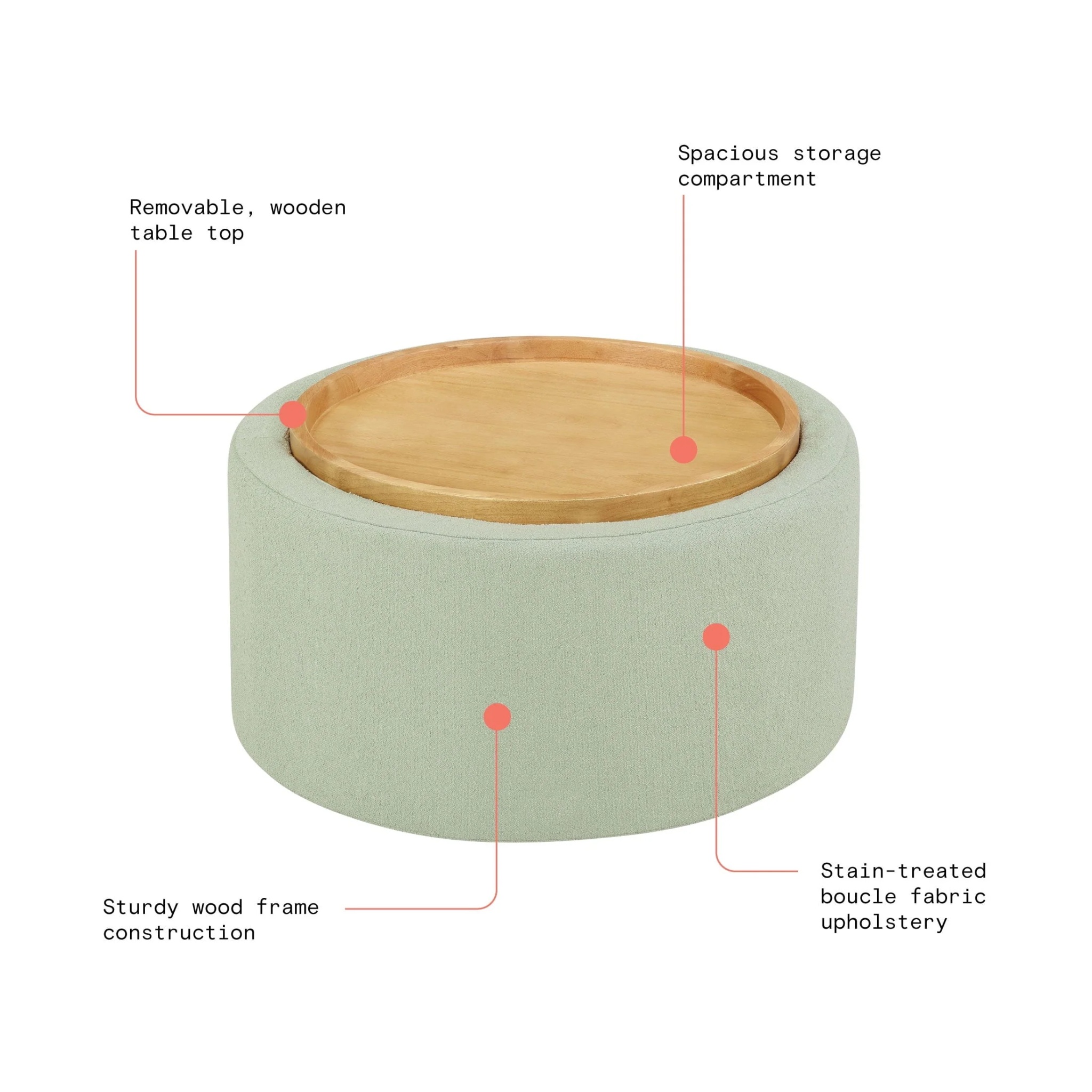 Beautiful Drew Stowaway Coffee Table with Storage by Drew Barrymore, Sage - Image 3