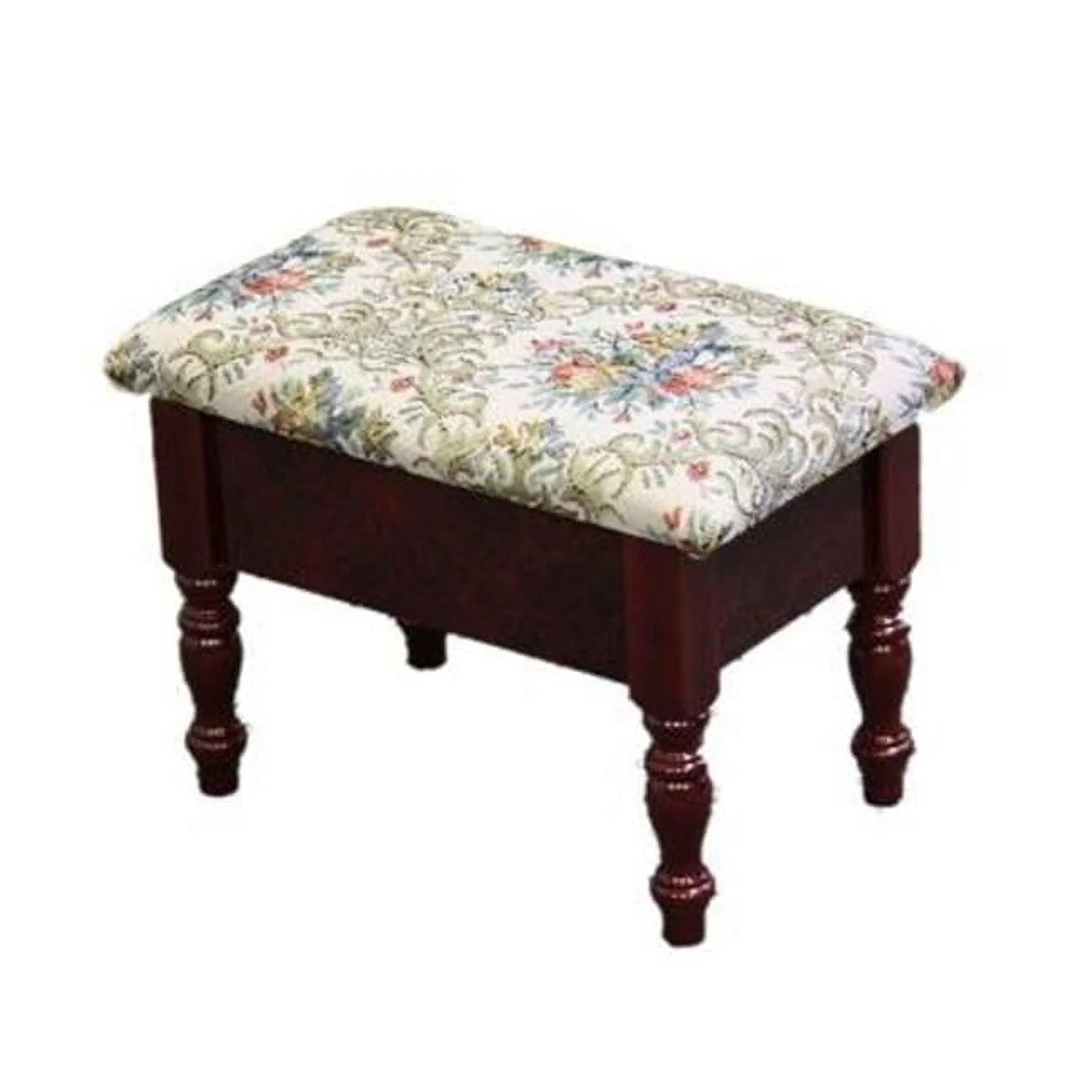 10" Tall Wooden Foot Stool with Storage, Cherry finish