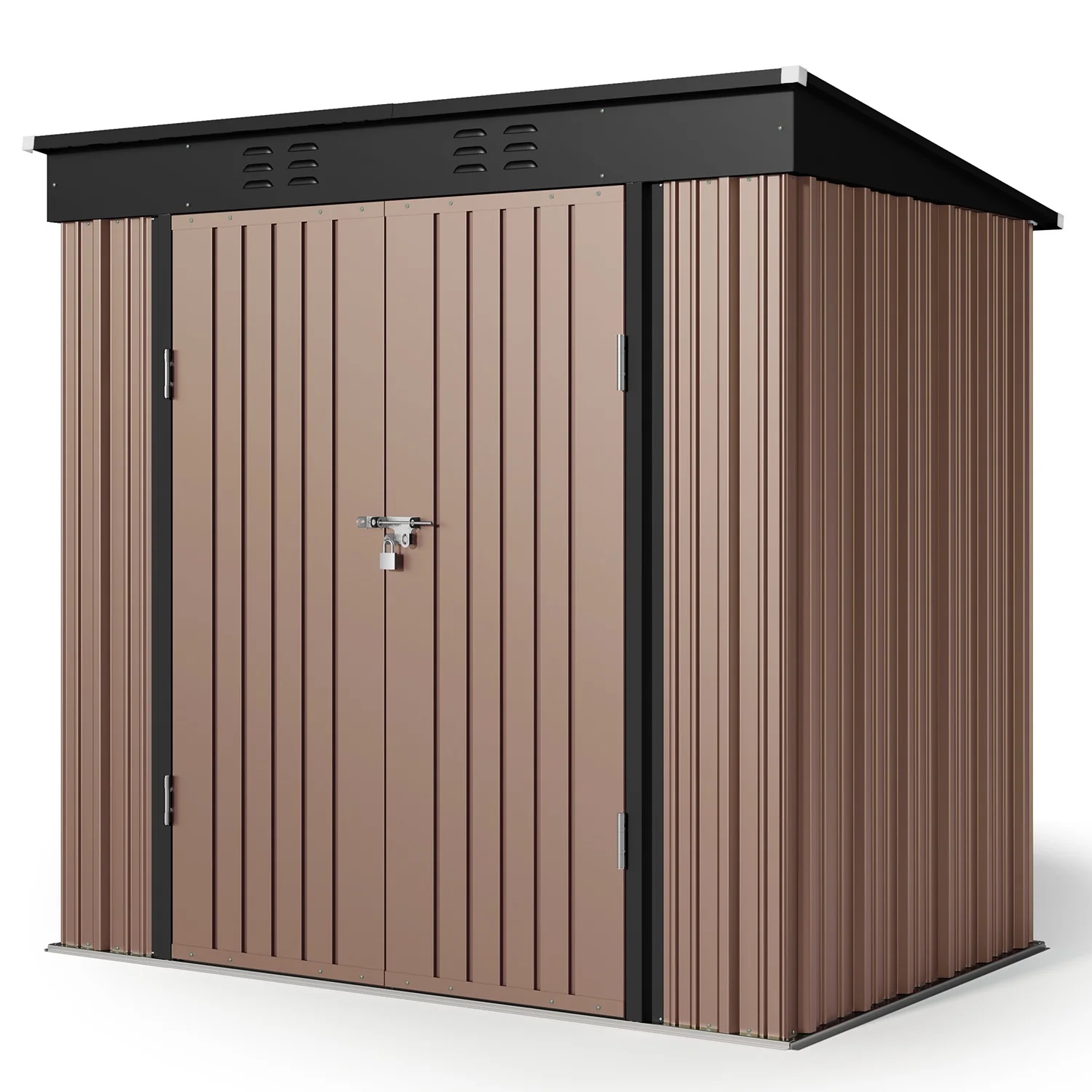 Lofka 6x4 FT Outdoor Storage Shed , Metal Garden Sheds & Outdoor Storage with Lockable Door for Backyard, Patio, Lawn, Brown - Image 8