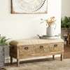 DecMode Wood Floral Intricately Carved Storage Stool with Cream Burlap Top, Beige - Image 4