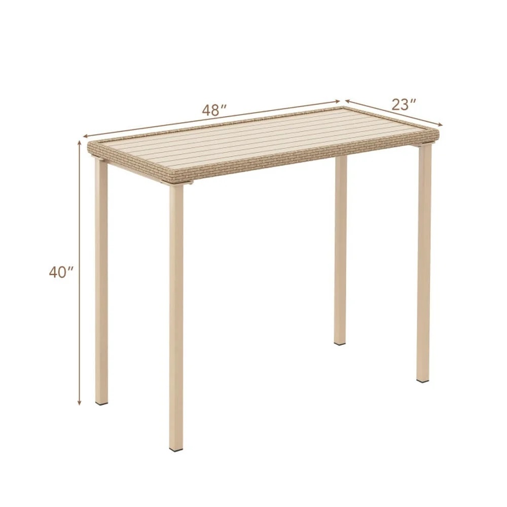 GVN Backyard Coffee Tables,Outdoor Patio Bar Table Heavy Duty Rectangle Metal Frame-Brown - Image 10