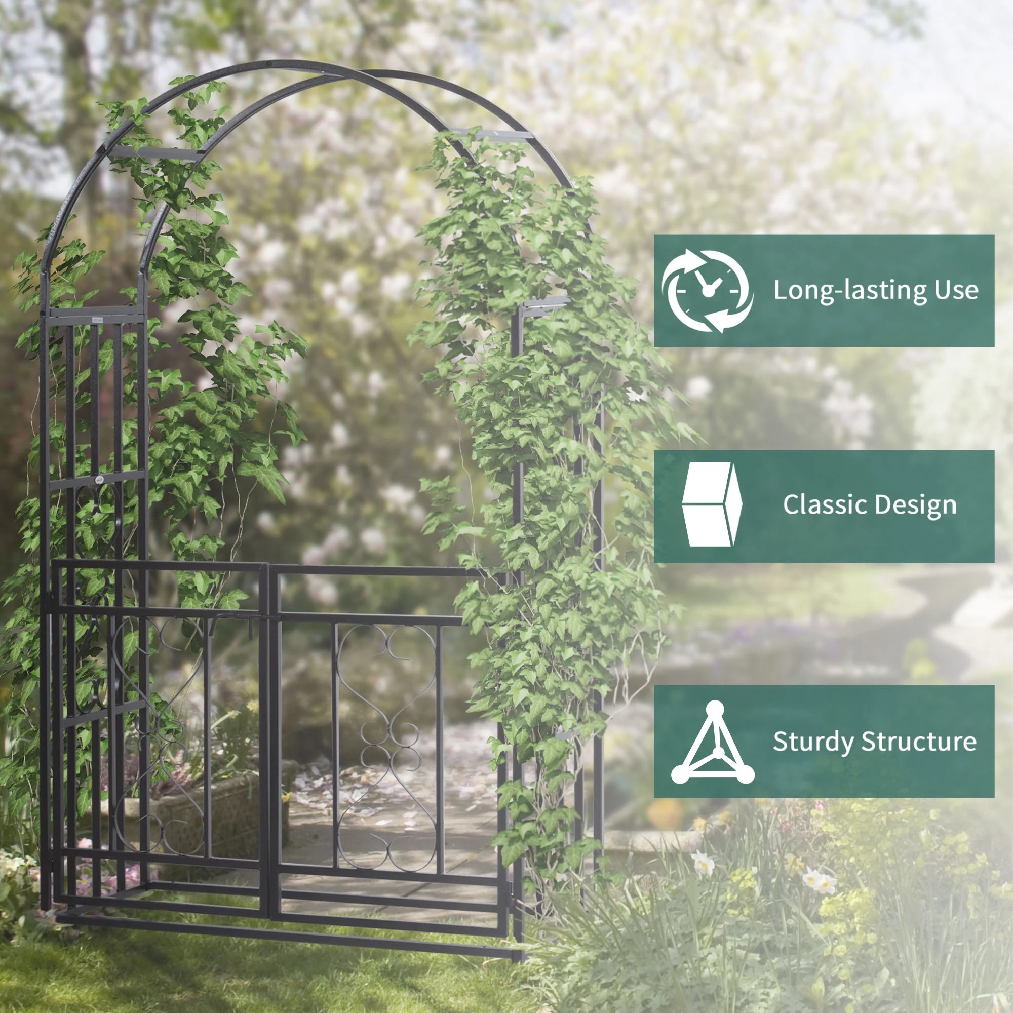 Outsunny 4ft x 7ft Metal Garden Arch Backyard Bridal Archway Wedding Decoration - Image 5