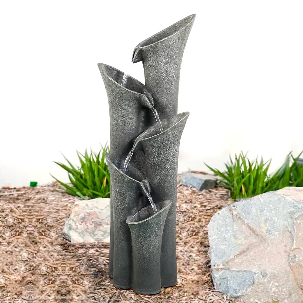 5-Tier Outdoor Water Fountains with LED Lights, 40" High Waterfalls Outdoor Water Feature for Garden Yard Patio Deck Home - Image 3