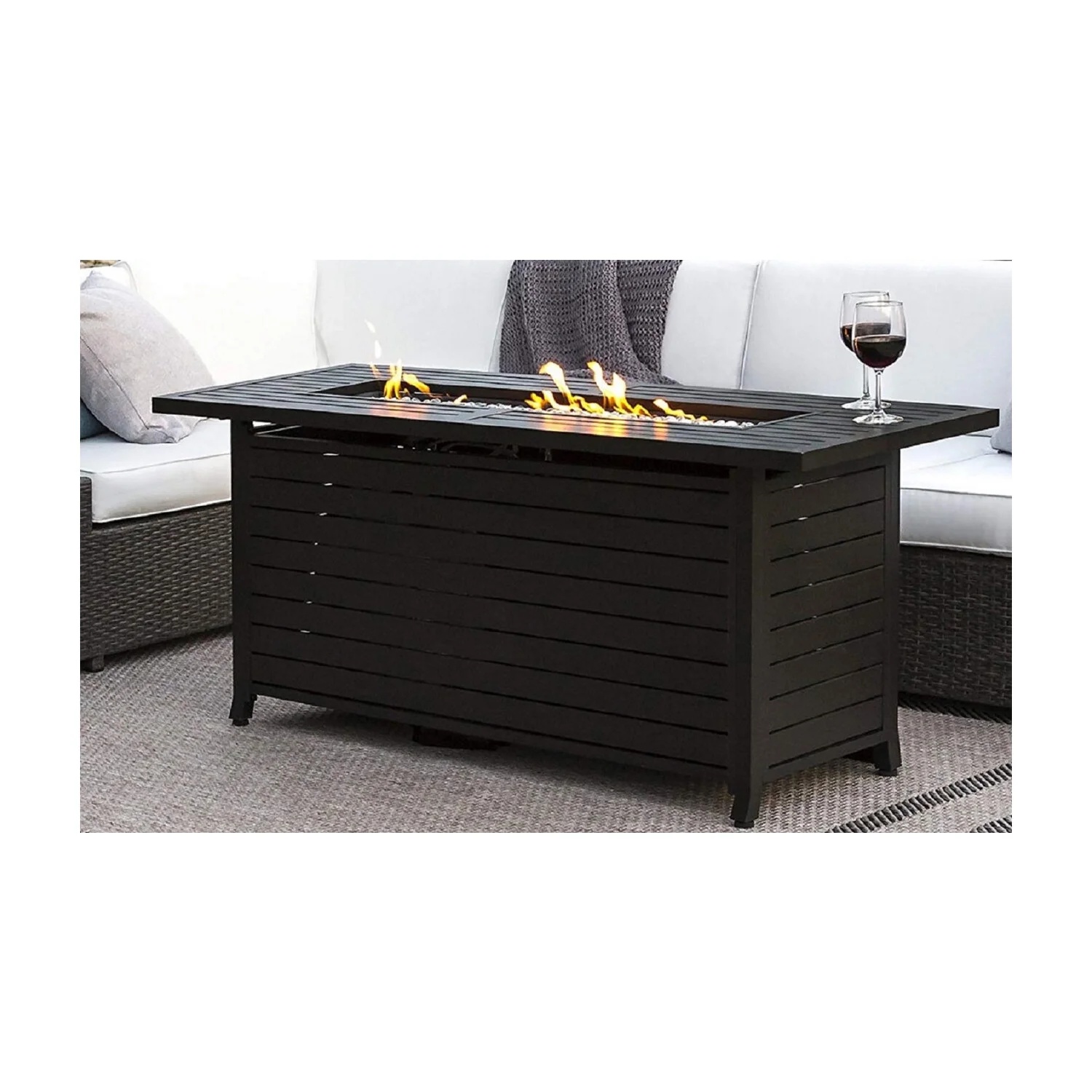 Hiland AZ Patio Heaters Outdoor Rectangle Fire Pit in Black Mocha with Wind Screen - Image 6