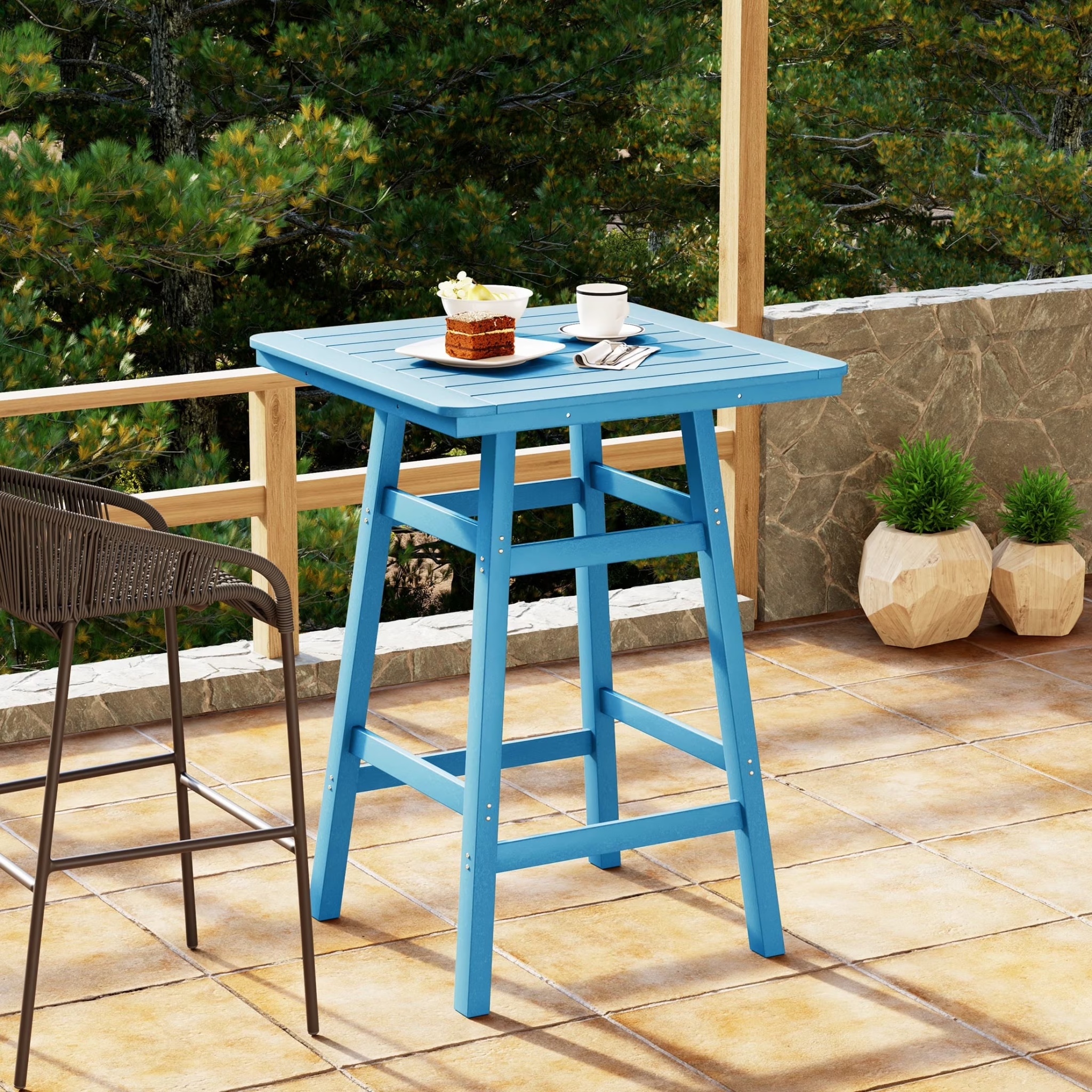 WestinTrends Outdoor 37" Counter Height HDPE Patio Square Bar Table, Dark Brown - Image 19