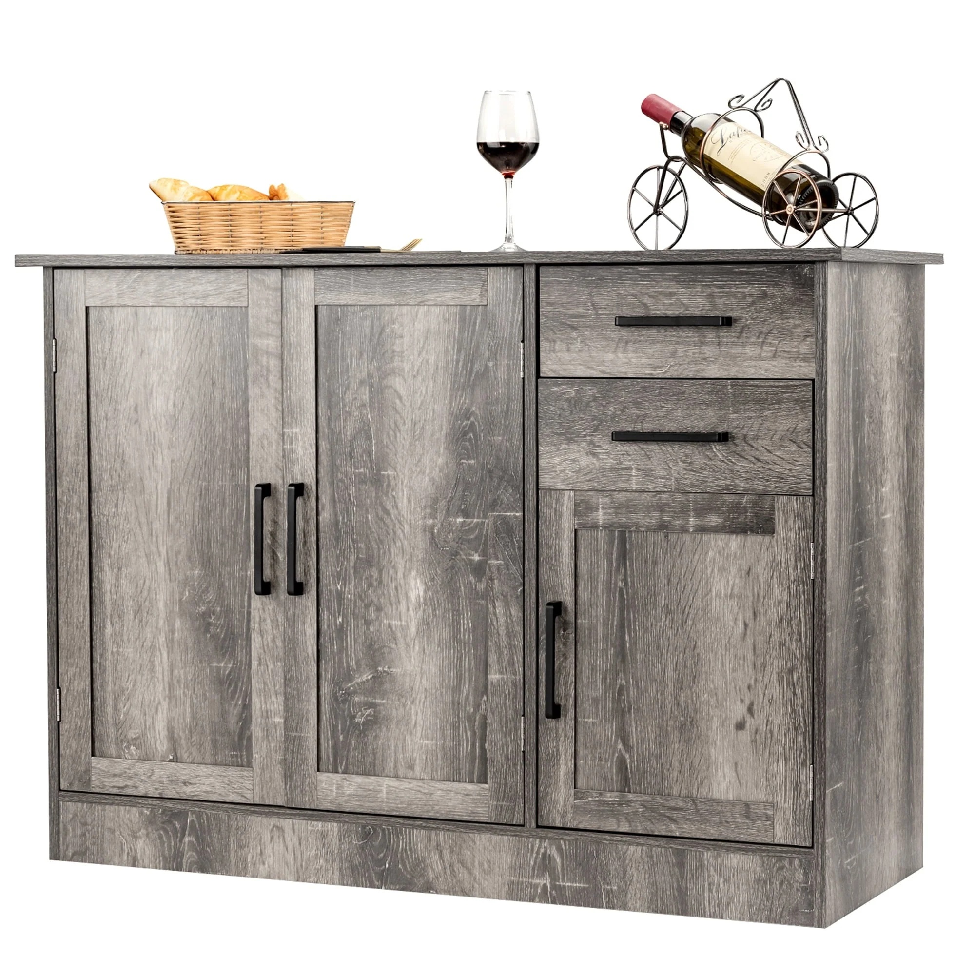 Gymax Buffet Storage Cabinet Console Table Kitchen Sideboard Drawer Grey