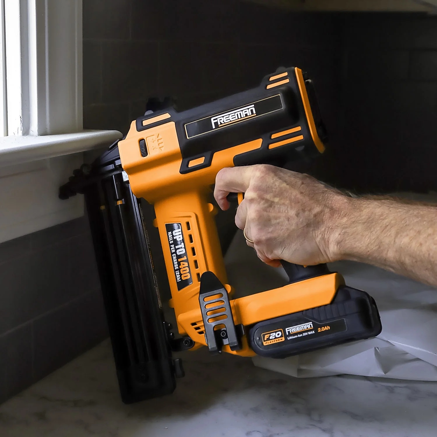 Freeman PE20VBR50 20 Volt Cordless 18-Gauge 2" Brad Nailer Kit with Lithium Ion Battery, Charger, Bag, and Nails (500 Count) -C 1400 Shots per Charge - Image 7