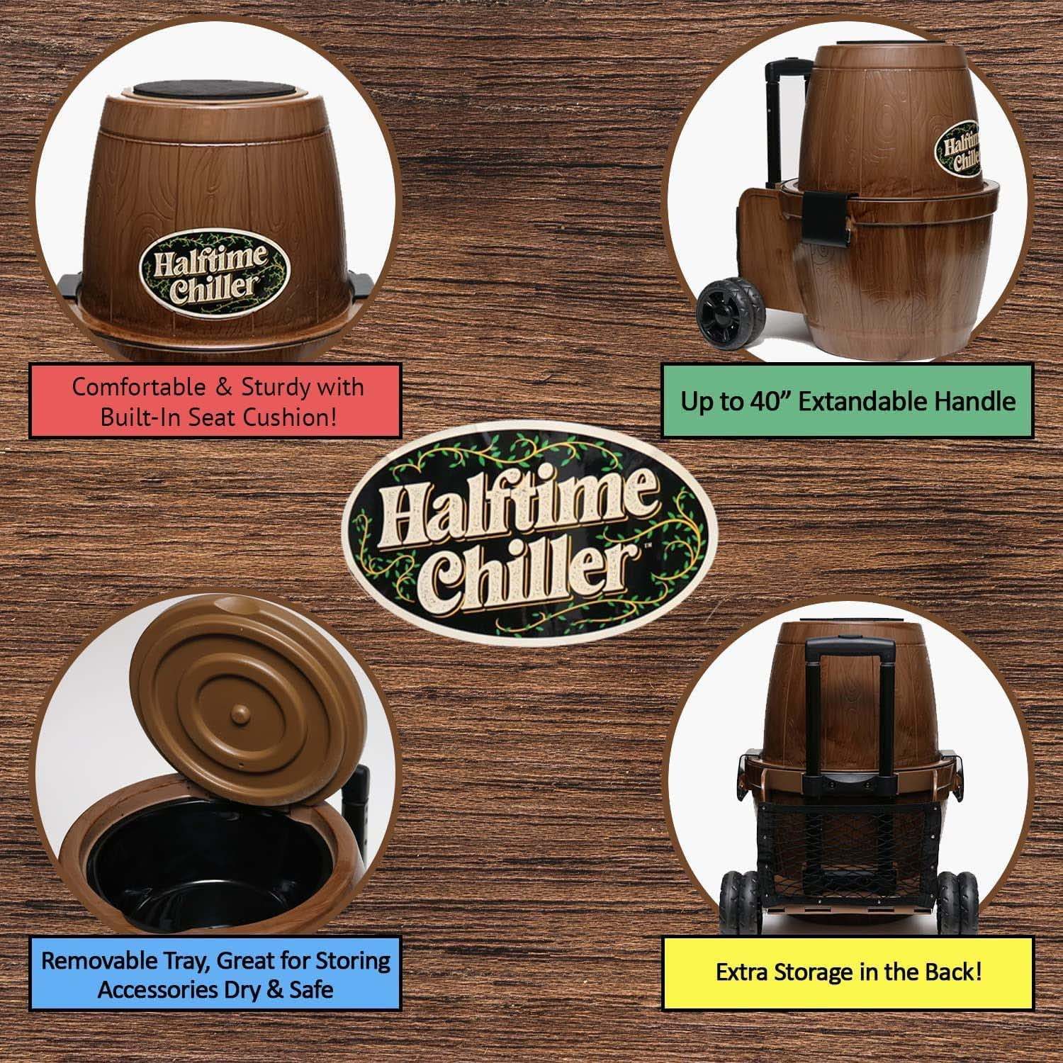 Halftime Chiller Rolling Cooler | Multifunction with Inside Storage Tray, Seat, Telescoping Handle and Exterior Storage - Image 3