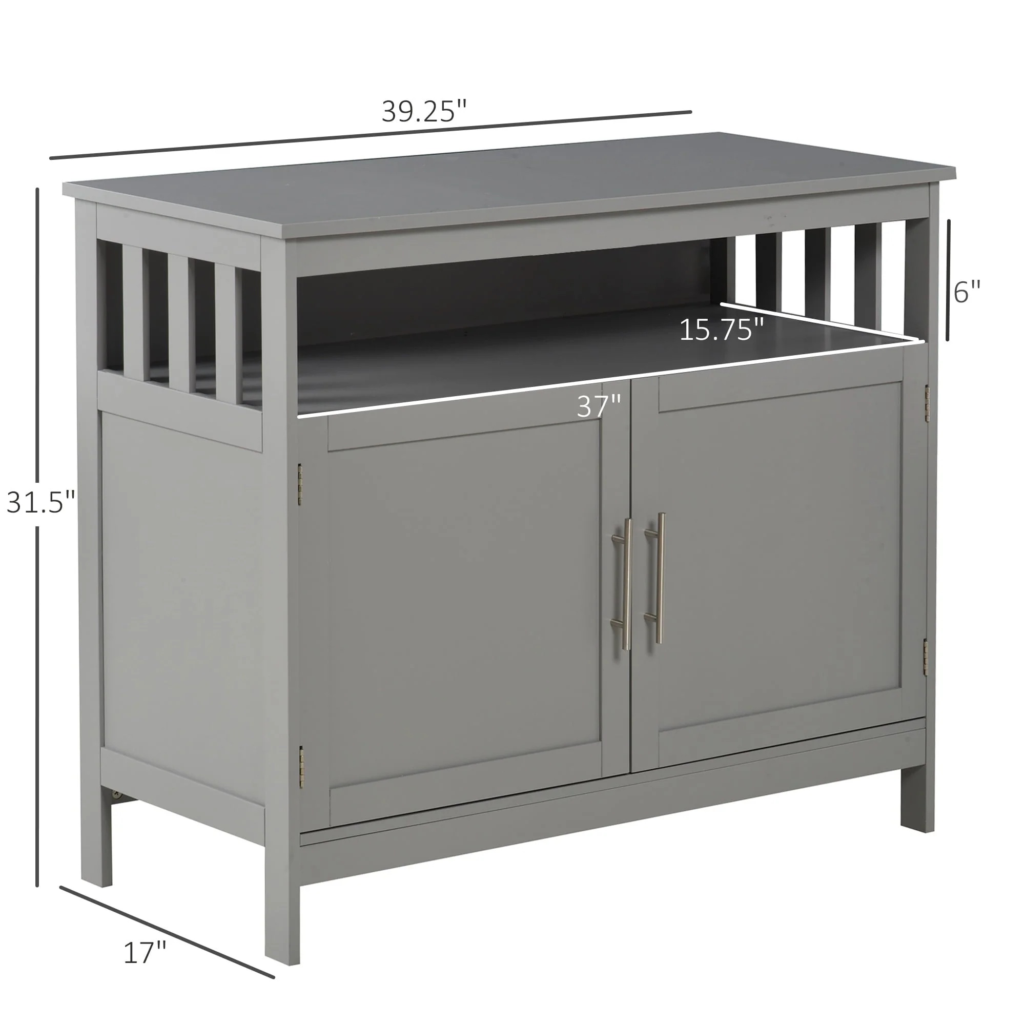 HomCom Kitchen Console Table/Buffet Sideboard/Wooden Storage Table with 2-Level Cabinet and Open Shelf, Grey - Image 9