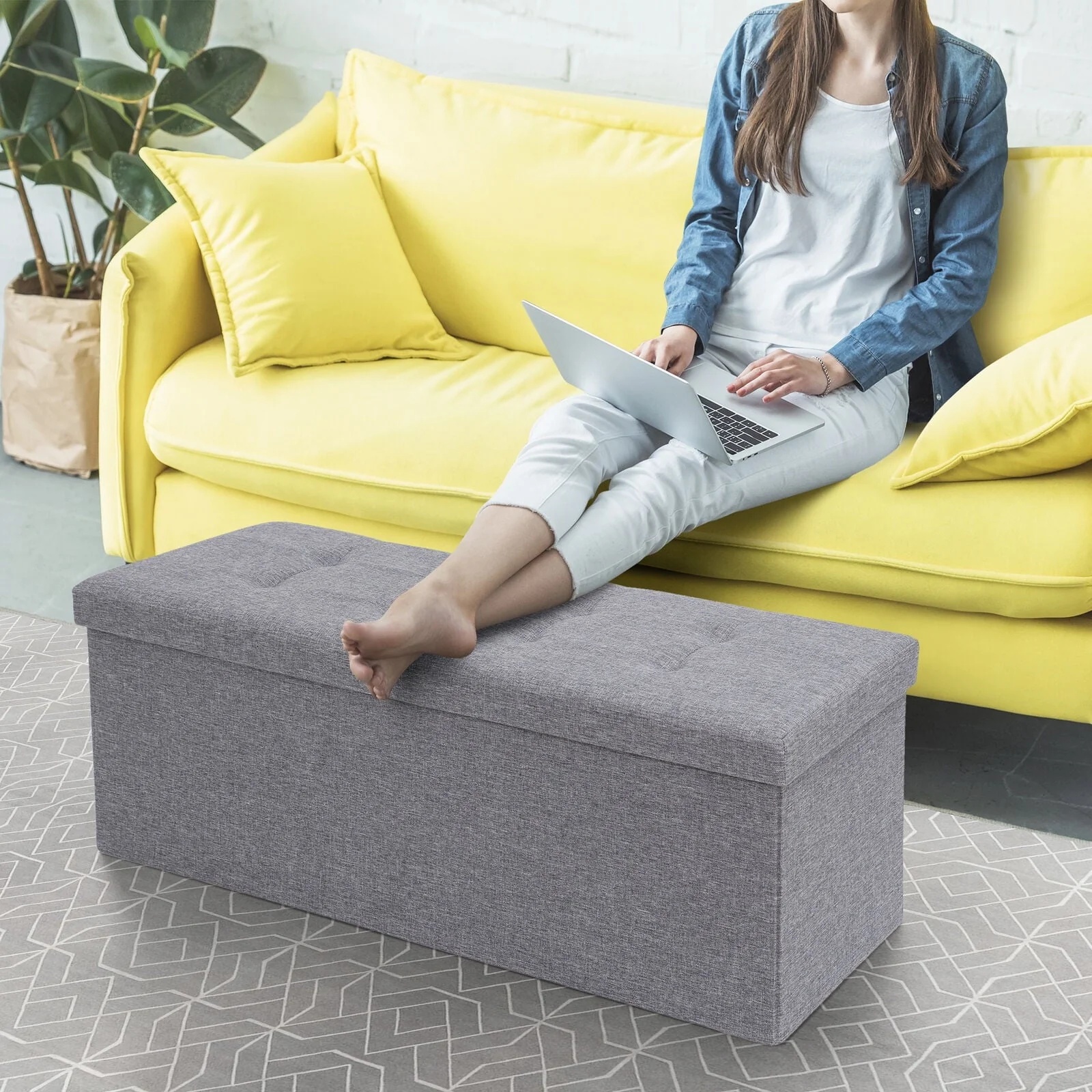 ZENSTYLE Storage Ottoman Bench Folding Chest Foot Rest Stool, Gray - Image 2