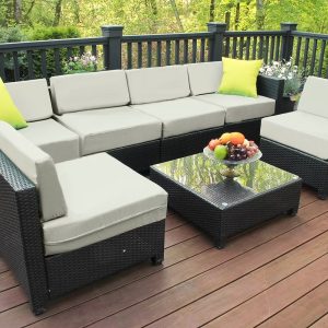 Mcombo Aluminum Outdoor Patio  Furniture Sectional  Set Black Wicker Sofa All-weather Resin Rattan Conversation Chair with Cushions 6080-1007 Cw