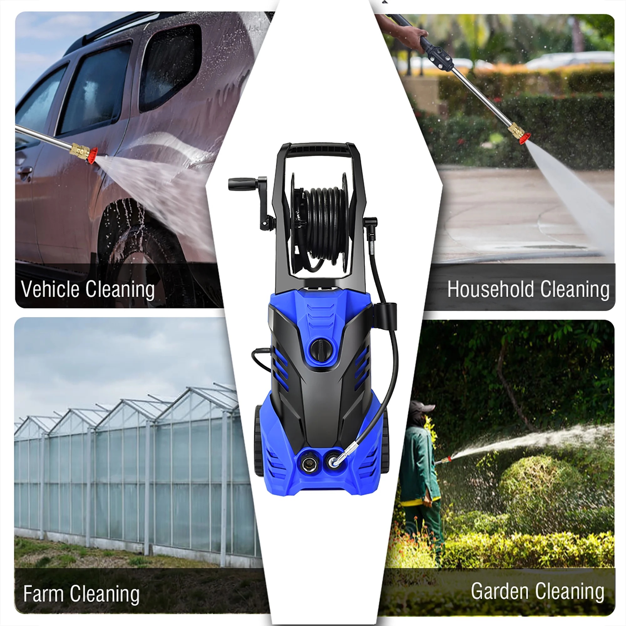 Costway 3000PSI Electric High Pressure Washer Machine 2 GPM 2000W w/ Deck Patio Cleaner Blue - Image 5