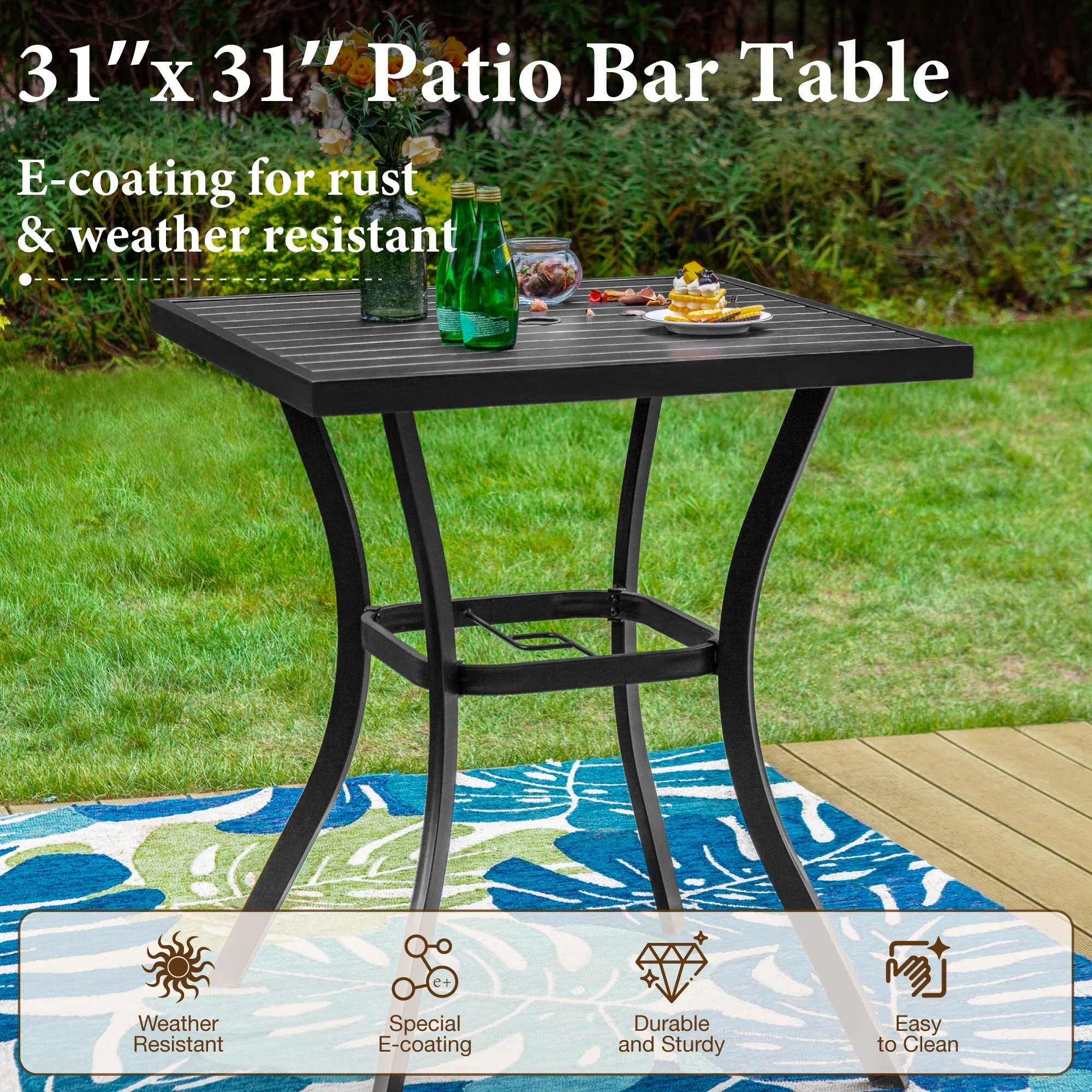 MF Studio 36"H Outdoor Counter Height Pub Table with Umbrella Hole, Patio Metal Bistro Bar Table, Black - Image 5