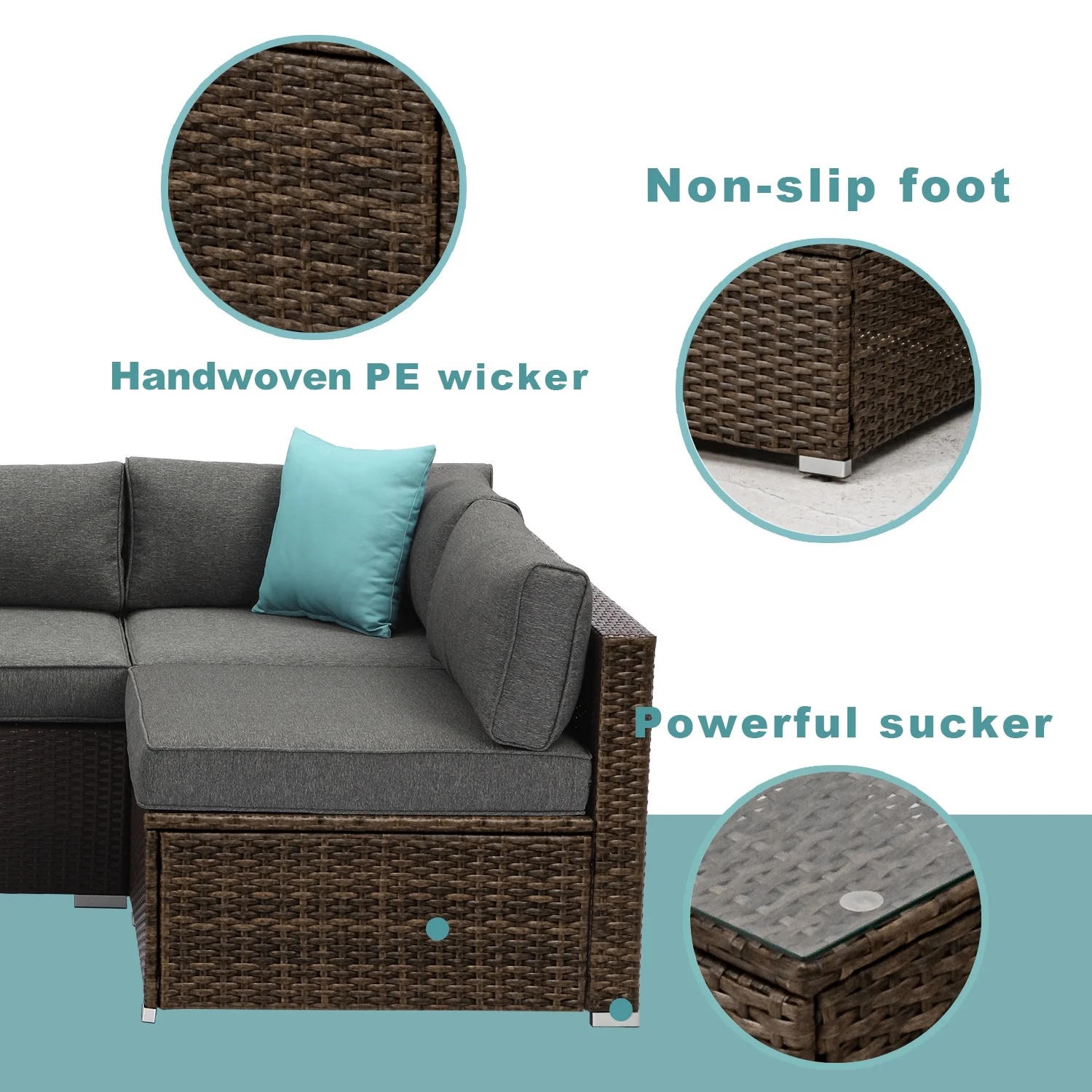 COSIEST 7-Piece 6-Seats Outdoor Brown Wicker Patio Sectional Sofa Set with Coffee Table - Image 6