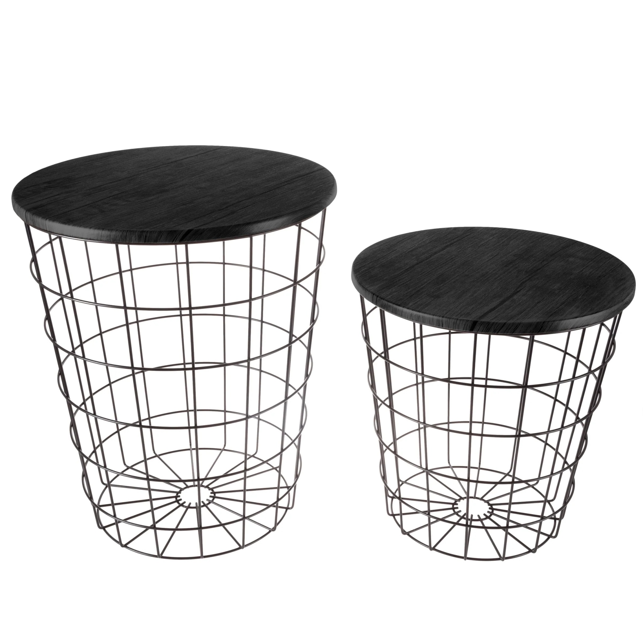 Nesting End Tables with Storage- Set of 2 Round Metal Baskets By Lavish Home (Black) - Image 5