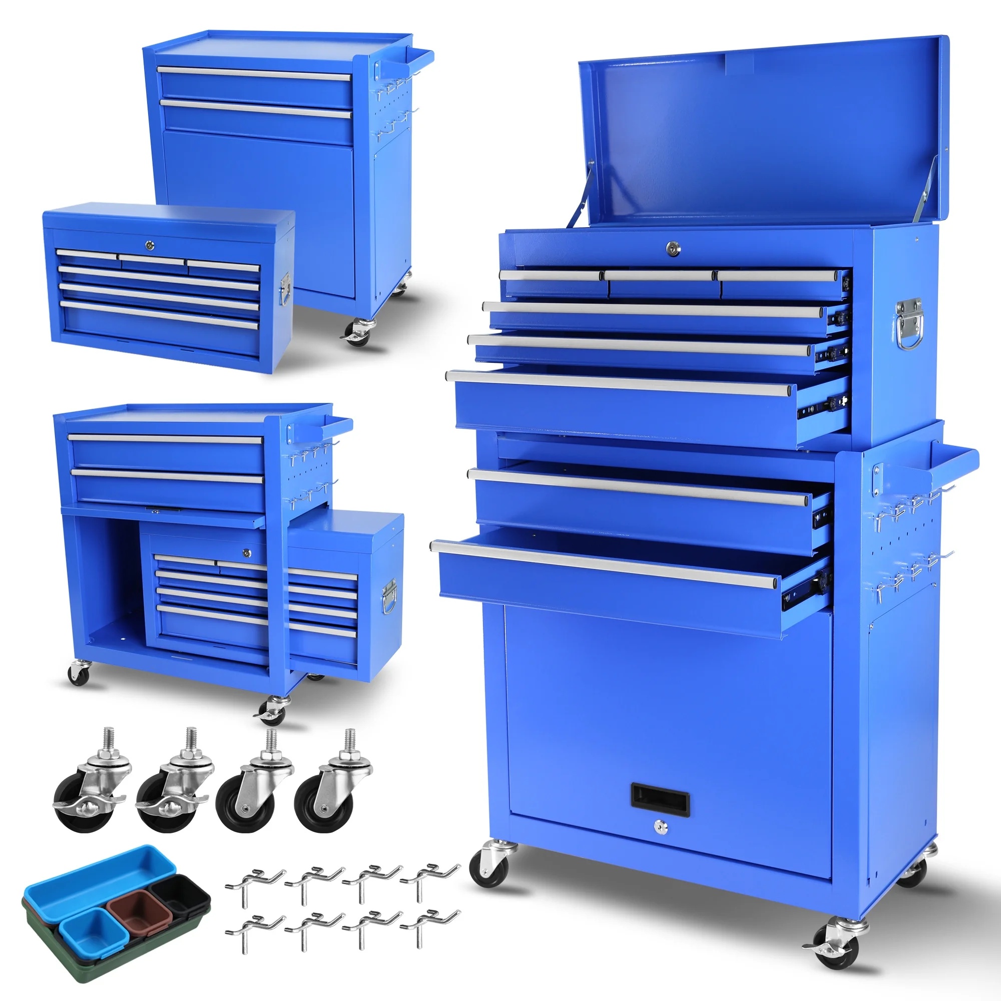 Aukfa Tool Box, 2 in 1 Steel Rolling Tool Chest & Cabinet on Wheels for Garage, 8-Drawers, Black - Image 32