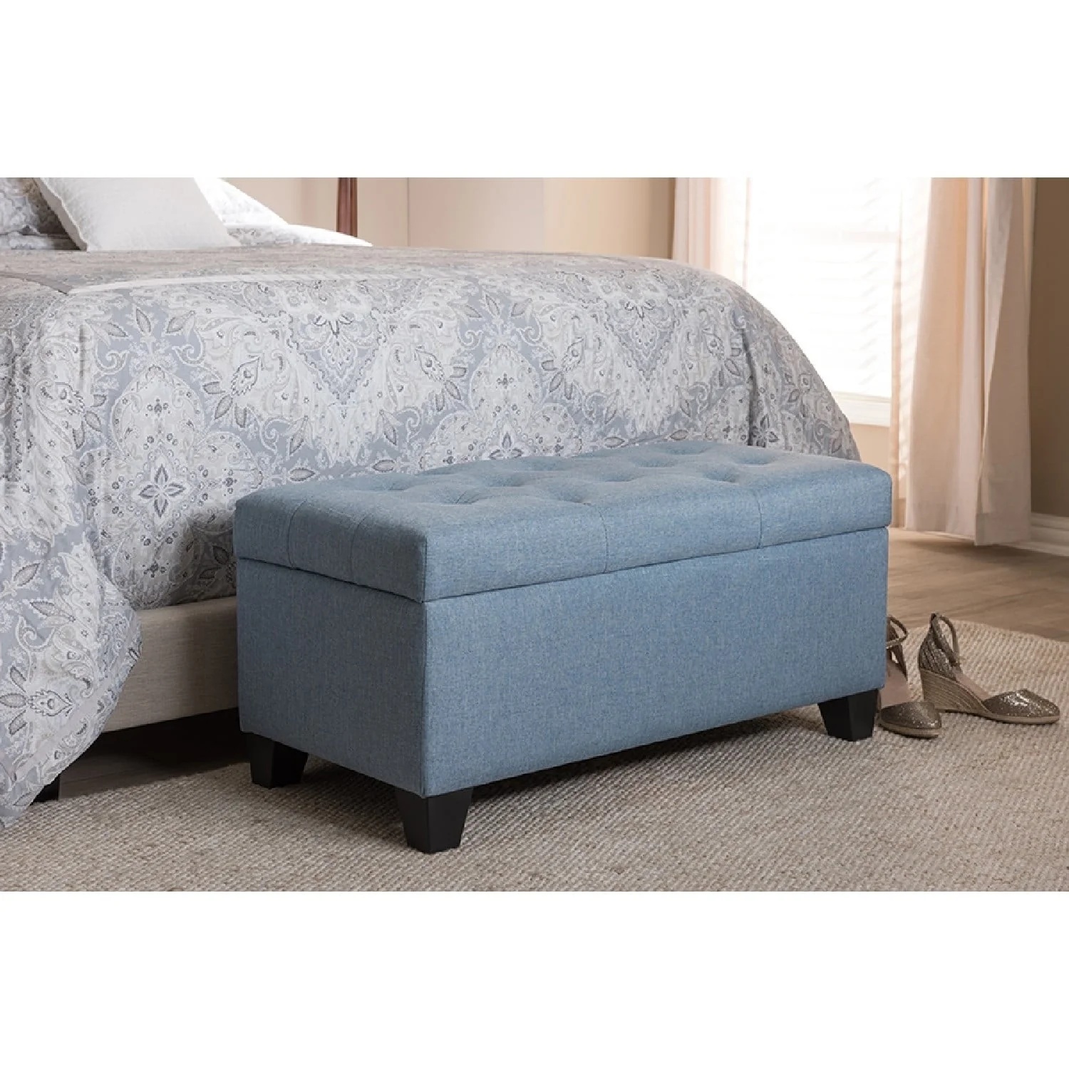 Baxton Studio Michaela Modern and Contemporary Light Blue Fabric Upholstered Storage Ottoman - Image 3
