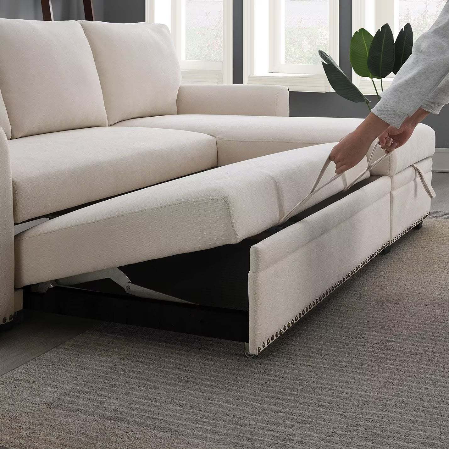 Morden Fort Velvet Reversible Sectional Convertible L-Shape Sofa Sleeper with Storage - Image 3