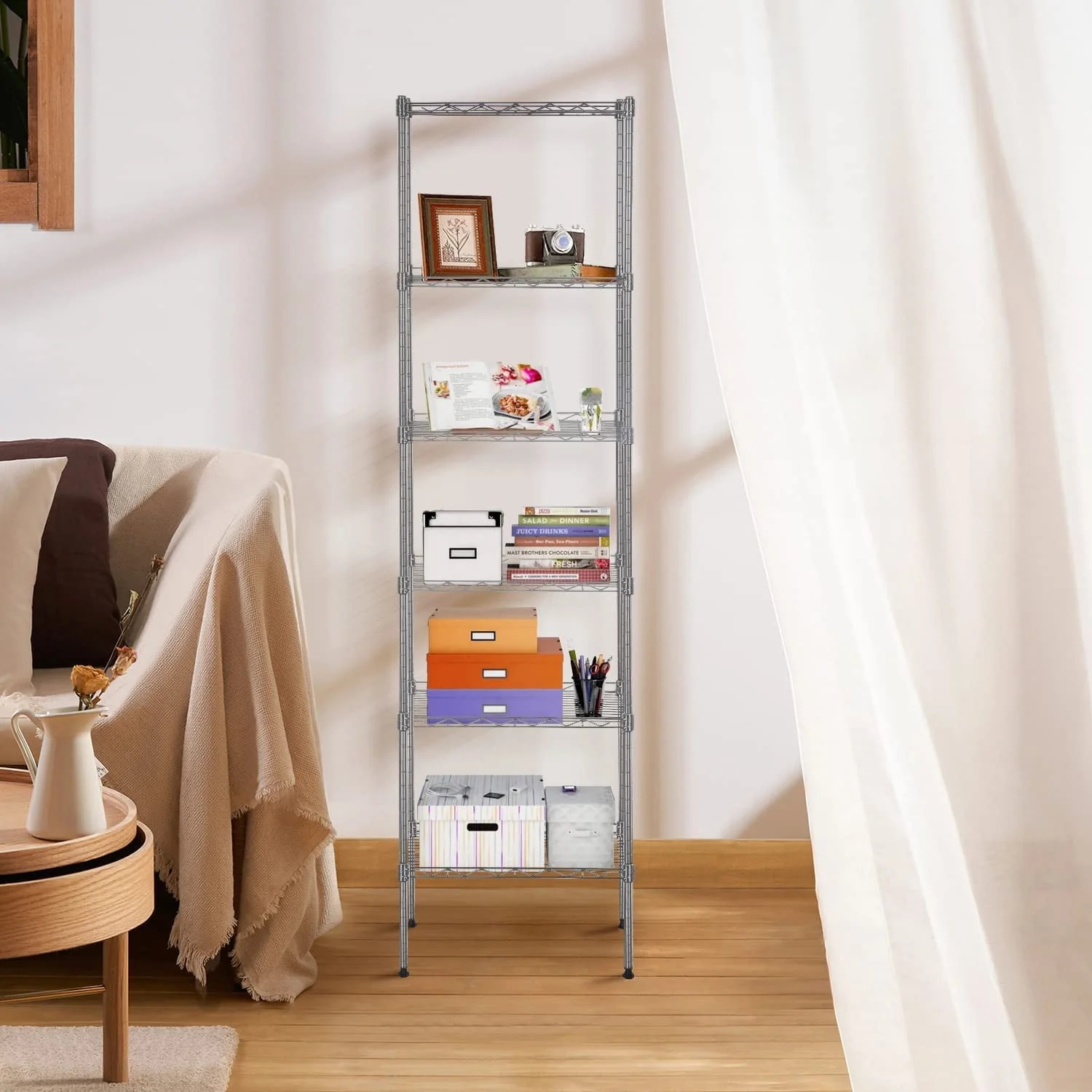 FDW Adjustable Storage Shelves Metal Storage Shelf fo adults(Chrome, 16.7L×11.8W×63.6H) - Image 6