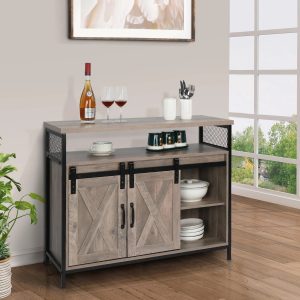 Ktaxon 40 Inch Wood Buffet Sideboard with Wine Rack,Sliding Barn Door Cabinet Storage with Wine Display for Kitchen Dining Room, Living Room,Grey Oak