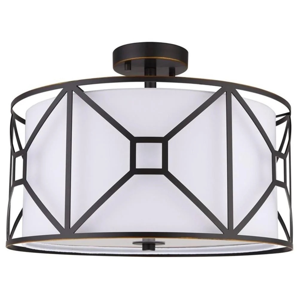 Woodbridge Lighting Regan 17" 3-Light Steel & Fabric Semi-Flush in Satin Nickel - Image 6