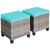 Costway 2PCS Patio Rattan Cushioned Ottoman Seat Foot Rest TableTurquoise - Image 8