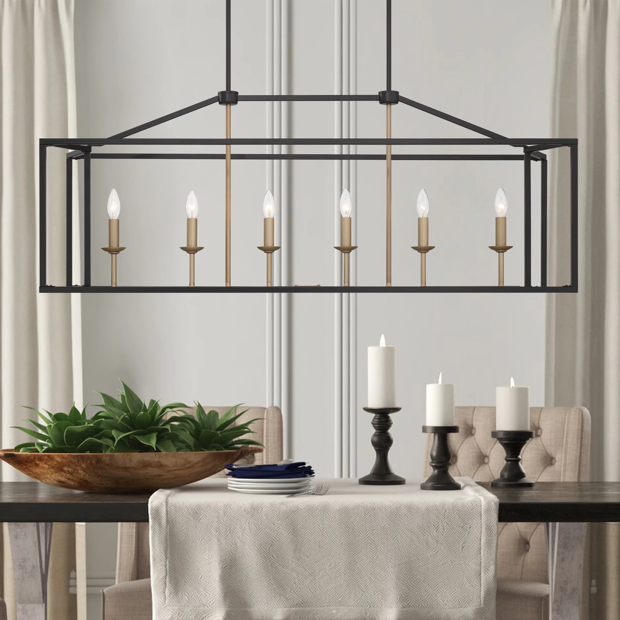 Vanity Art 6 Lights Kitchen Island Linear Pendant Chandelier | Modern Hanging Lighting Farmhouse Light Fixtures for Over Dining Table Kitchen Living Room 15056-BK-CH - Image 18