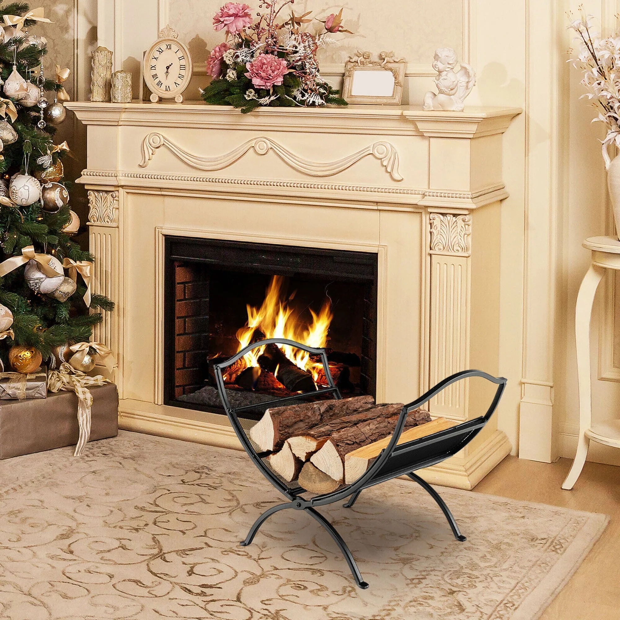 Gymax Fireplace Log Holder Folding Firewood Rack Storage Heavy Duty Logs Stacker - Image 3