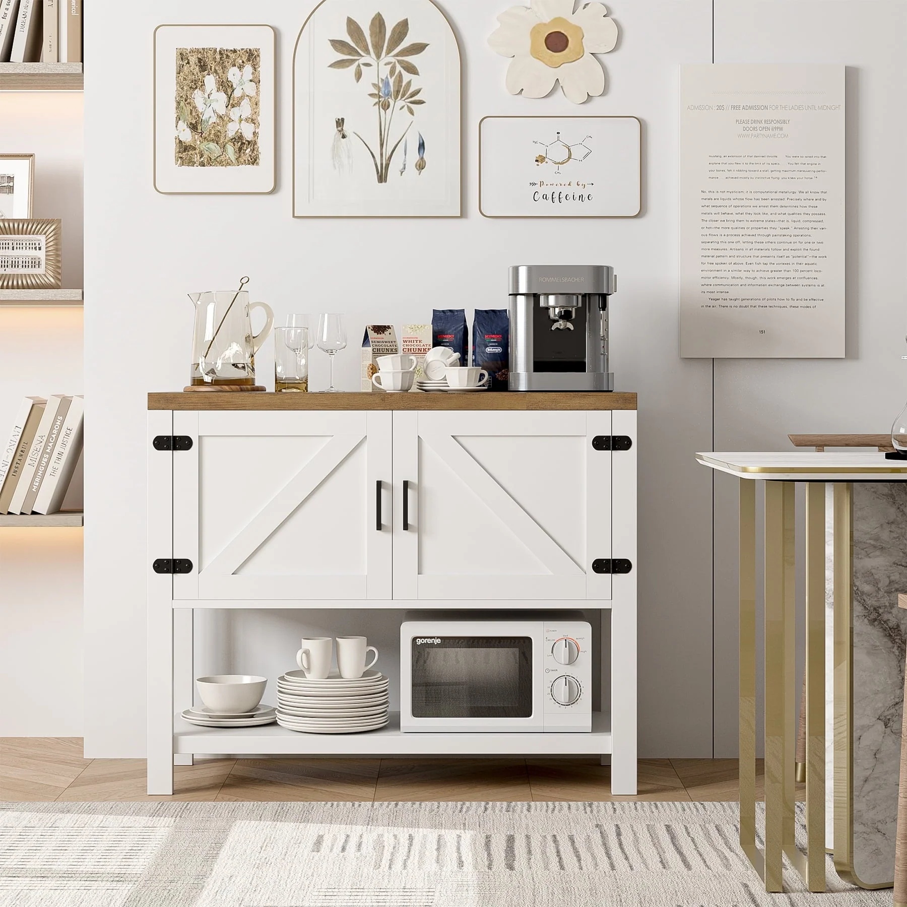 Homfa Small Buffet Cabinet, 35.4" Farmhouse Sideboard with Storage Shelf for Dining Room, White - Image 6