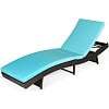 Costway Patio Rattan Folding Lounge Chair Chaise Adjustable W/Turquoise Cushion - Image 2
