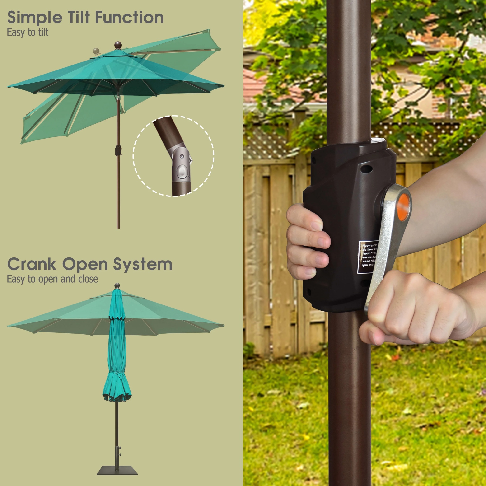 EliteShade 9Ft Market Umbrella Patio Outdoor Table Umbrella-Teal- - Image 4