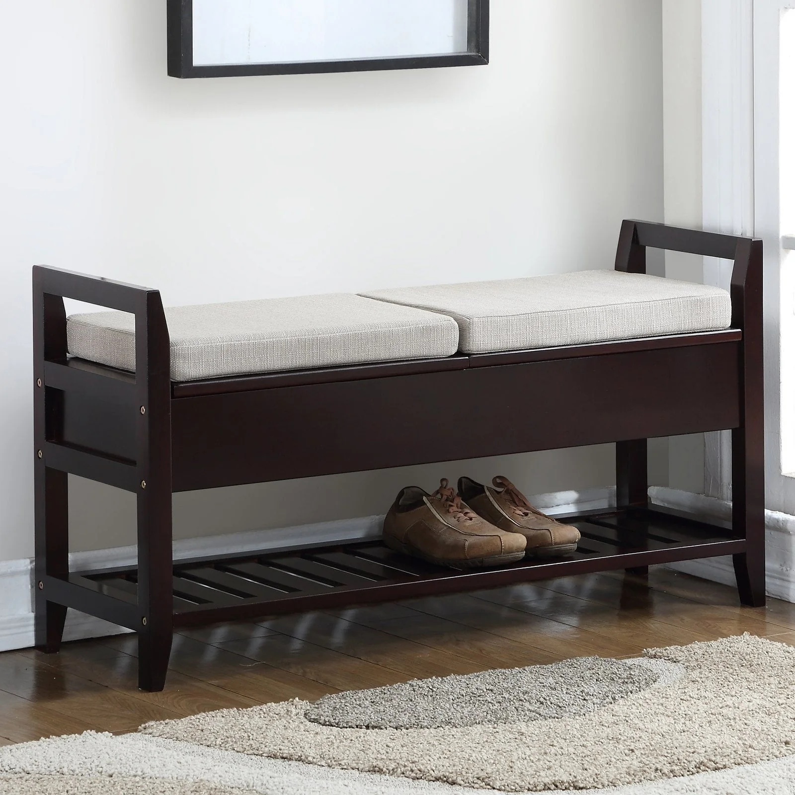 Roundhill Furniture Vannes Storage & Upholstered Bench, Espresso - Image 5