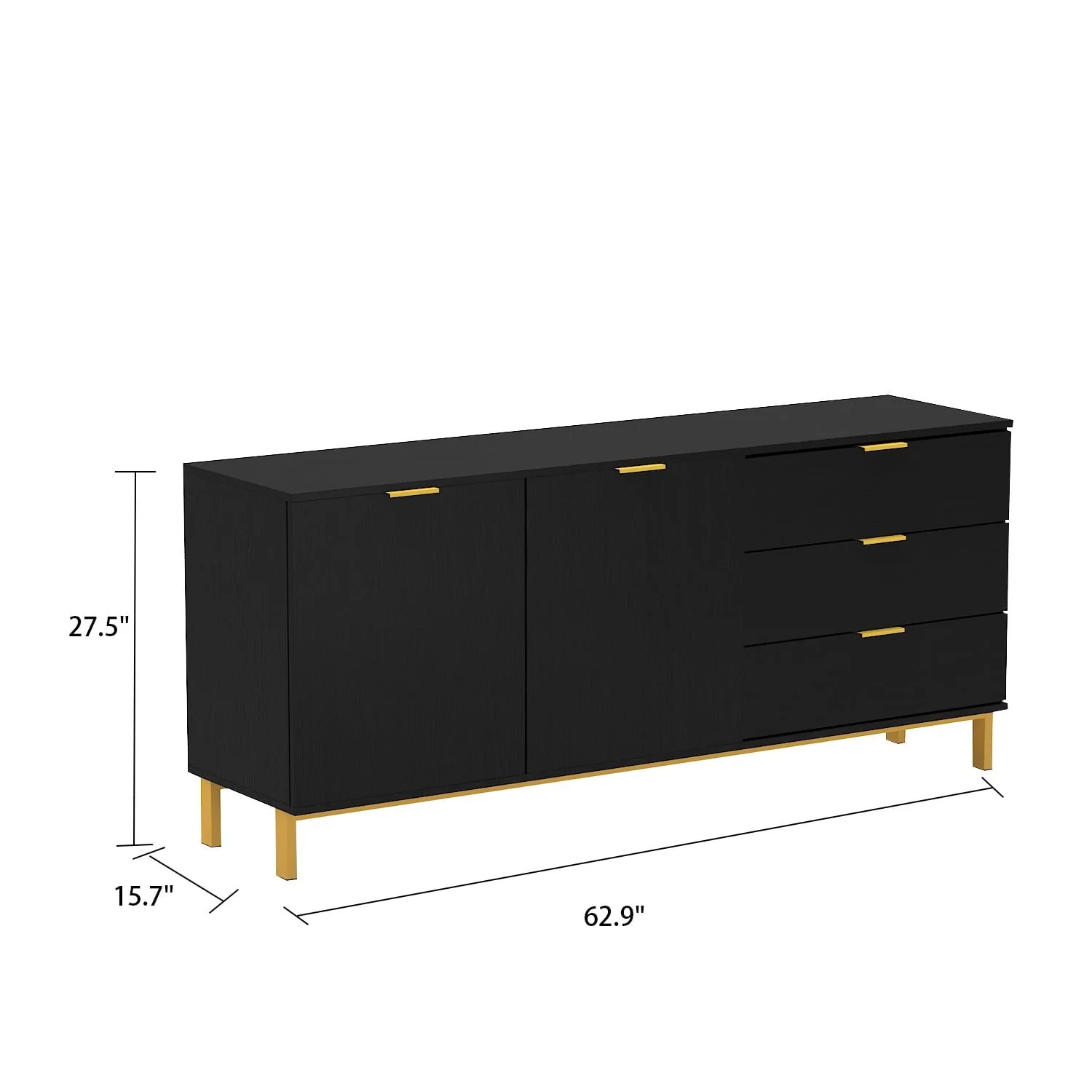 Modern Sideboard Buffet Storage Cabinet with 3 Drawers and Door for Living Room Black - Image 7