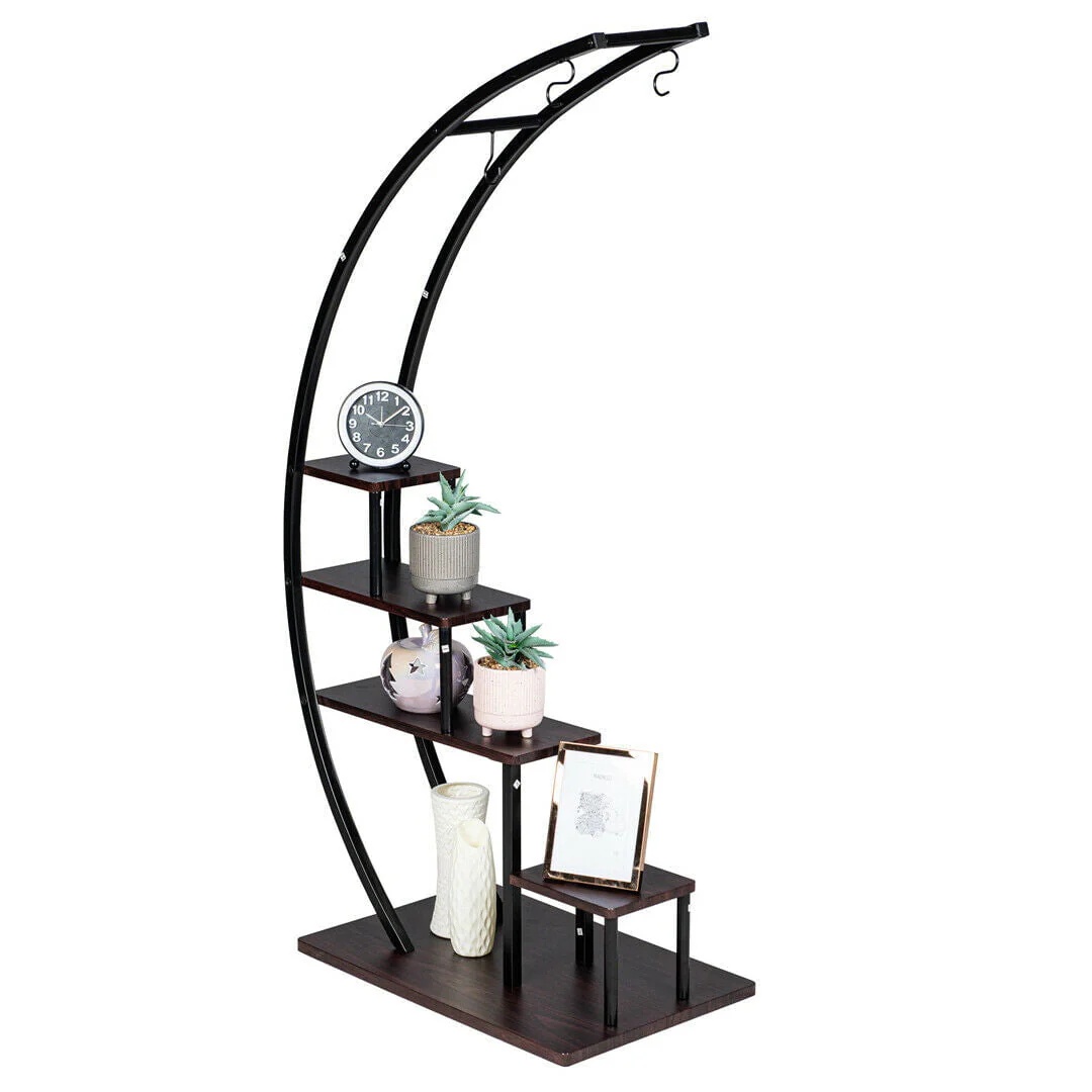 5 Tier Metal Plant Stand Indoor Curved Circular Display Book Shelf Storage - Image 14