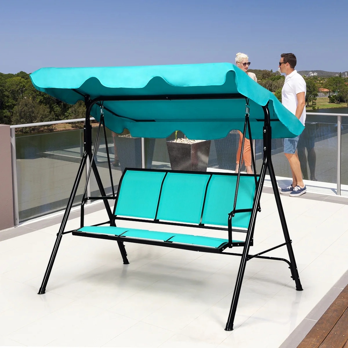 Costway 3 Person Patio Swing Canopy Yard Furniture - Image 9