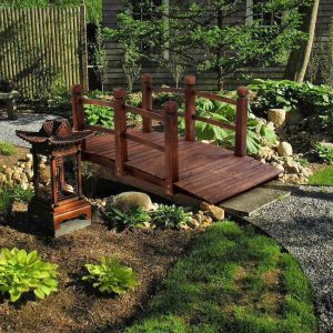 GFNXYI 5 Ft Wooden Garden Bridge with Double Rails, 59" Decorative Arch Bridge for Yard, Pond, Stream, Landscape Walkway -C Outdoor Treated Wood Structure