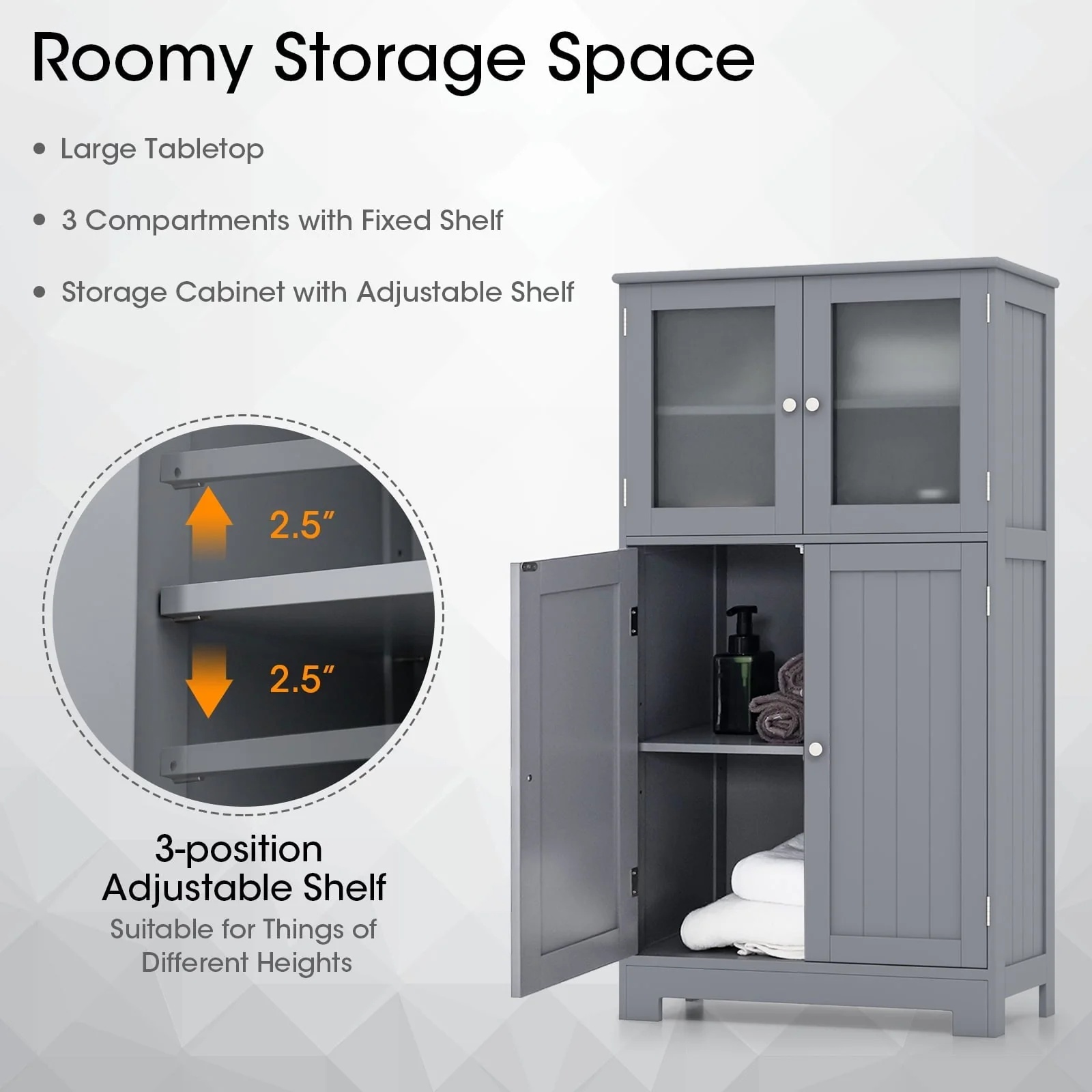 Topbuy Bathroom Storage Cabinet Freestanding Storage Cabinet w/ 4 Doors Wooden Kitchen Cupboard w/ Adjustable Shelf - Image 6
