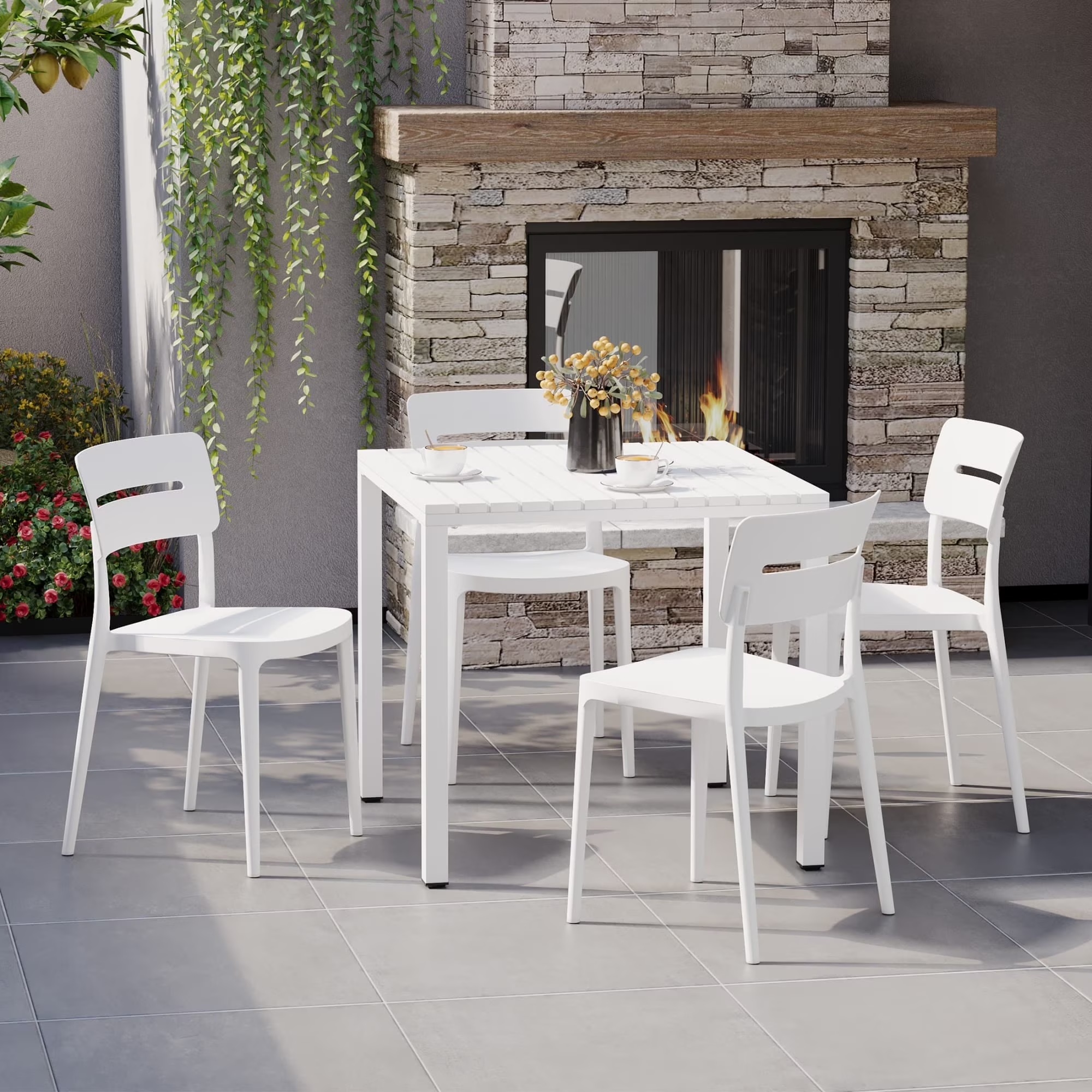WestinTrends Playa 5-Piece Outdoor Metal Frame Dining Table Patio Set with Stackable Patio Dining Chairs, Olive Green - Image 7