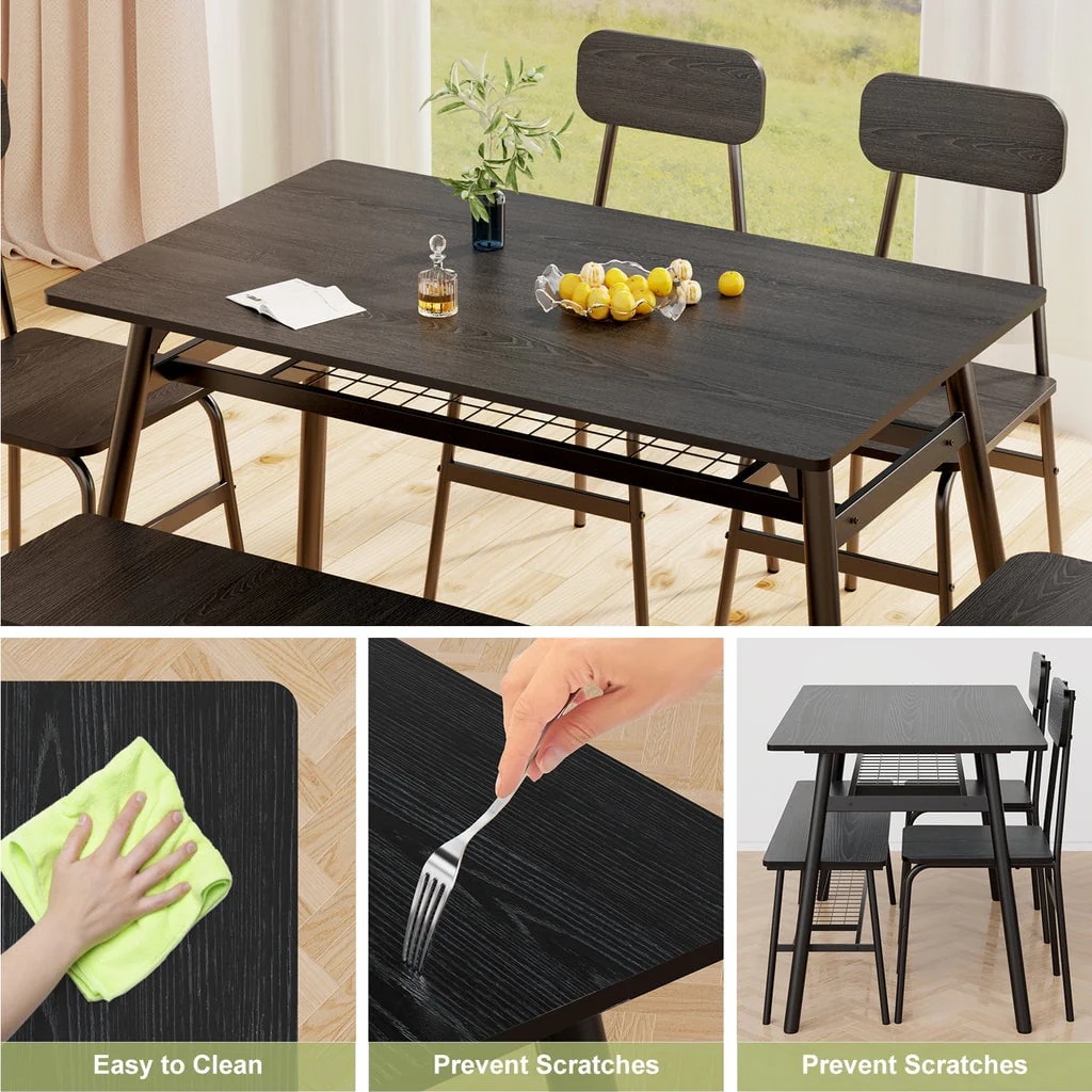Aiho Dining Table Set for 6 with Storage Rack for Your Daily Meals and Parties - Black - Image 10