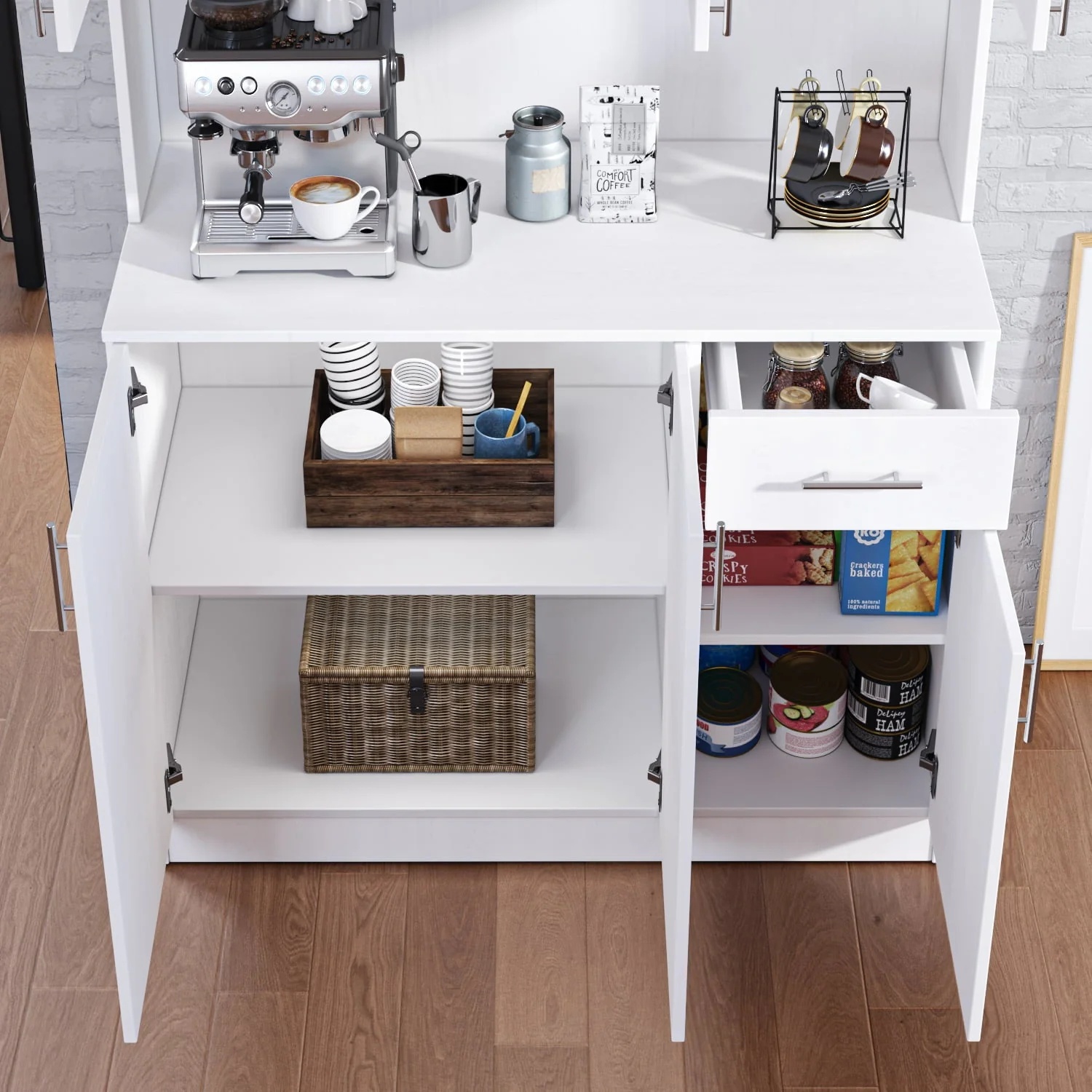 Catrimown 72'' Kitchen Pantry Cabinets,Pantry Storage Cabinet with Microwave Stand, Tall Freestanding Cupboard, White - Image 4