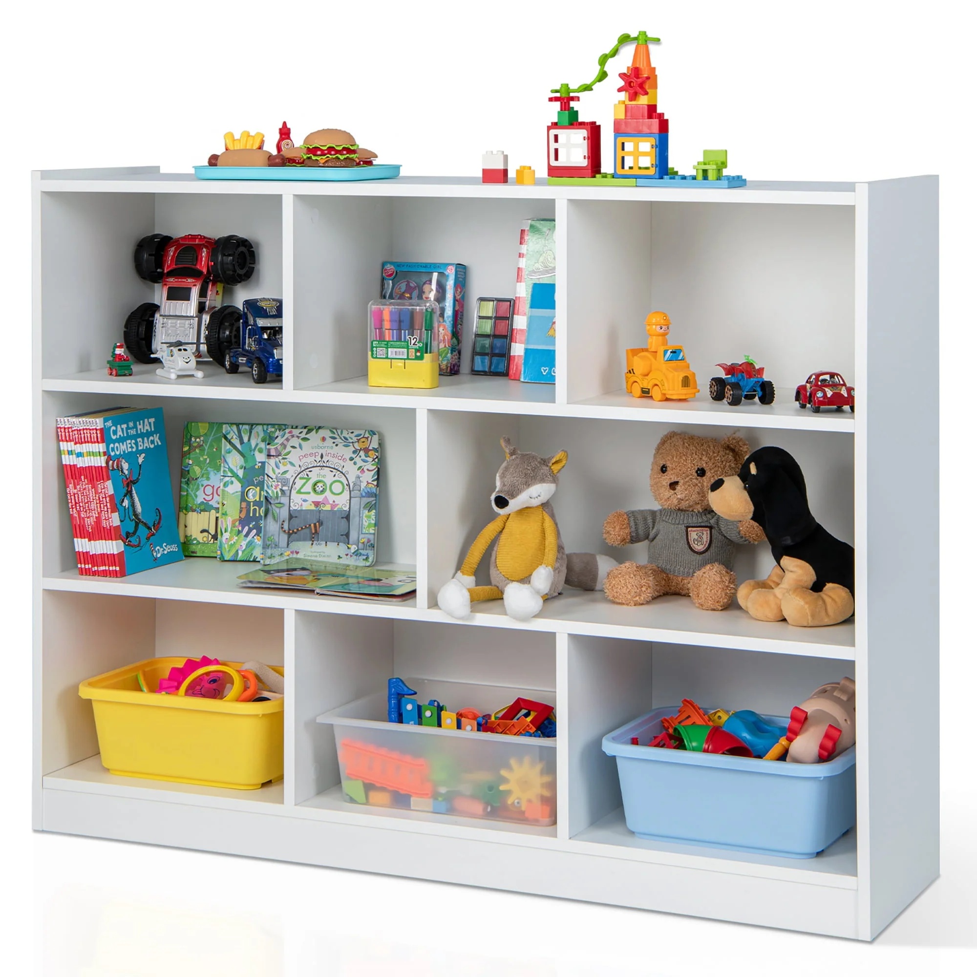 Costway 3-tier Open Bookcase 8-Cube Floor Standing Storage Shelves Display Cabinet White - Image 10