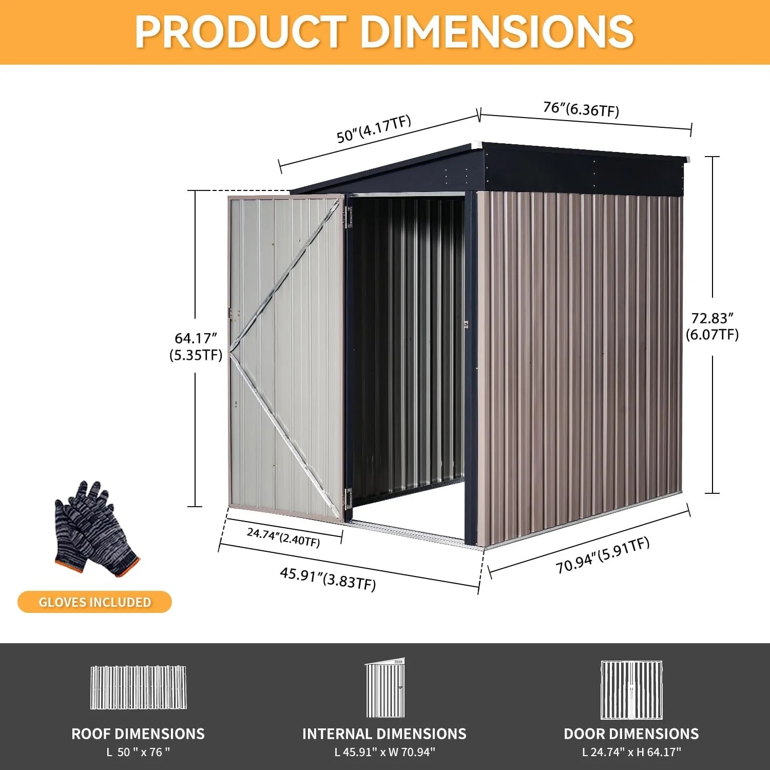 Aoxun 6' x 4' Storage Shed Lean to Storage Shed, Outdoor Metal Wall Side Storage Sheds, Outdoor Storage Cabinet for Patio, Garden, Lawn (Brown) - Image 6