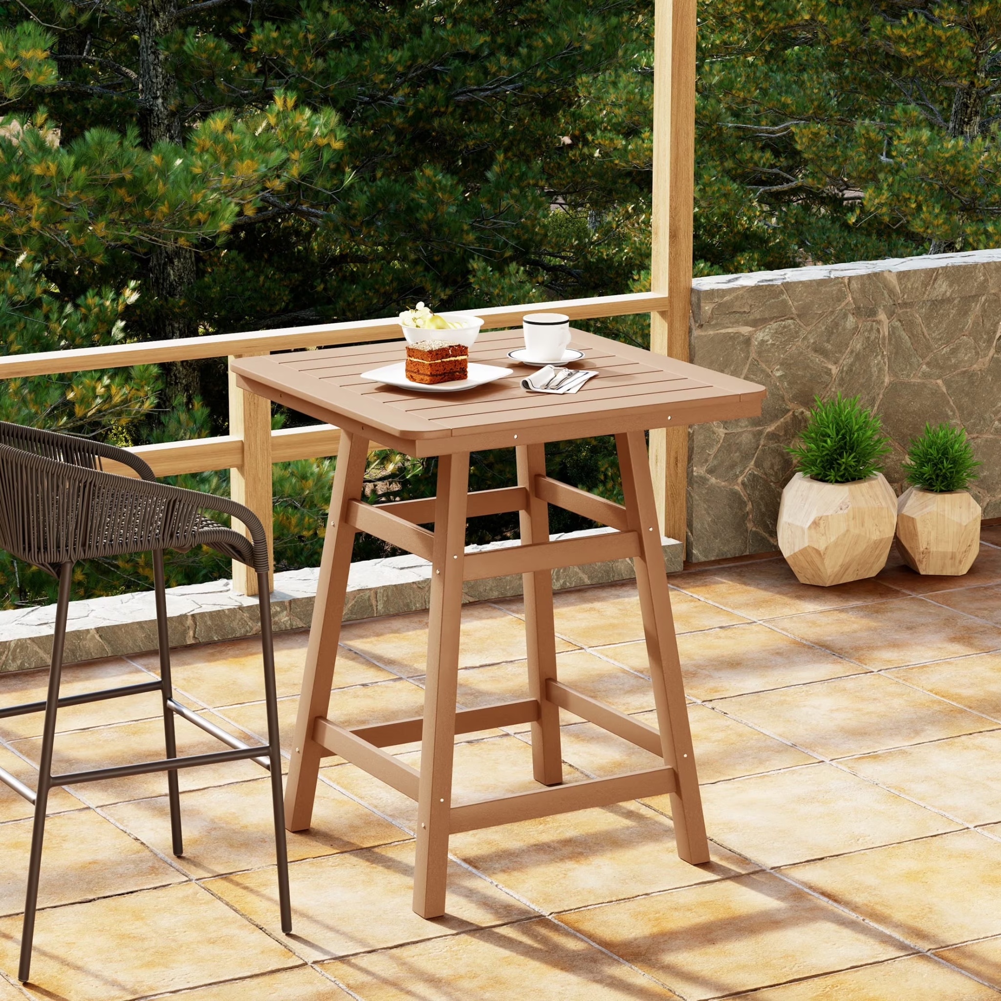 WestinTrends Outdoor 37" Counter Height HDPE Patio Square Bar Table, Dark Brown - Image 15